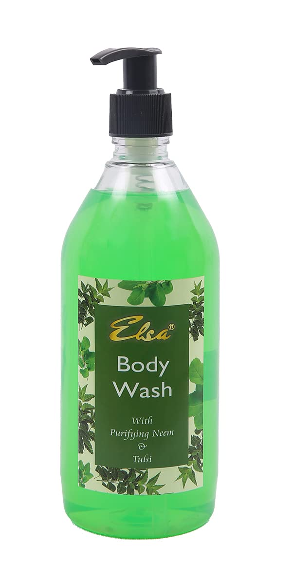 Elsa Body Wash with Purifying Neem & Tulsi - pH Balanced, Paraben & Silicone Free, 500ml Pump Bottle - Gentle Cleansing for Dry & Sensitive Skin - Perfect for Daily Shower & Spa Relaxation