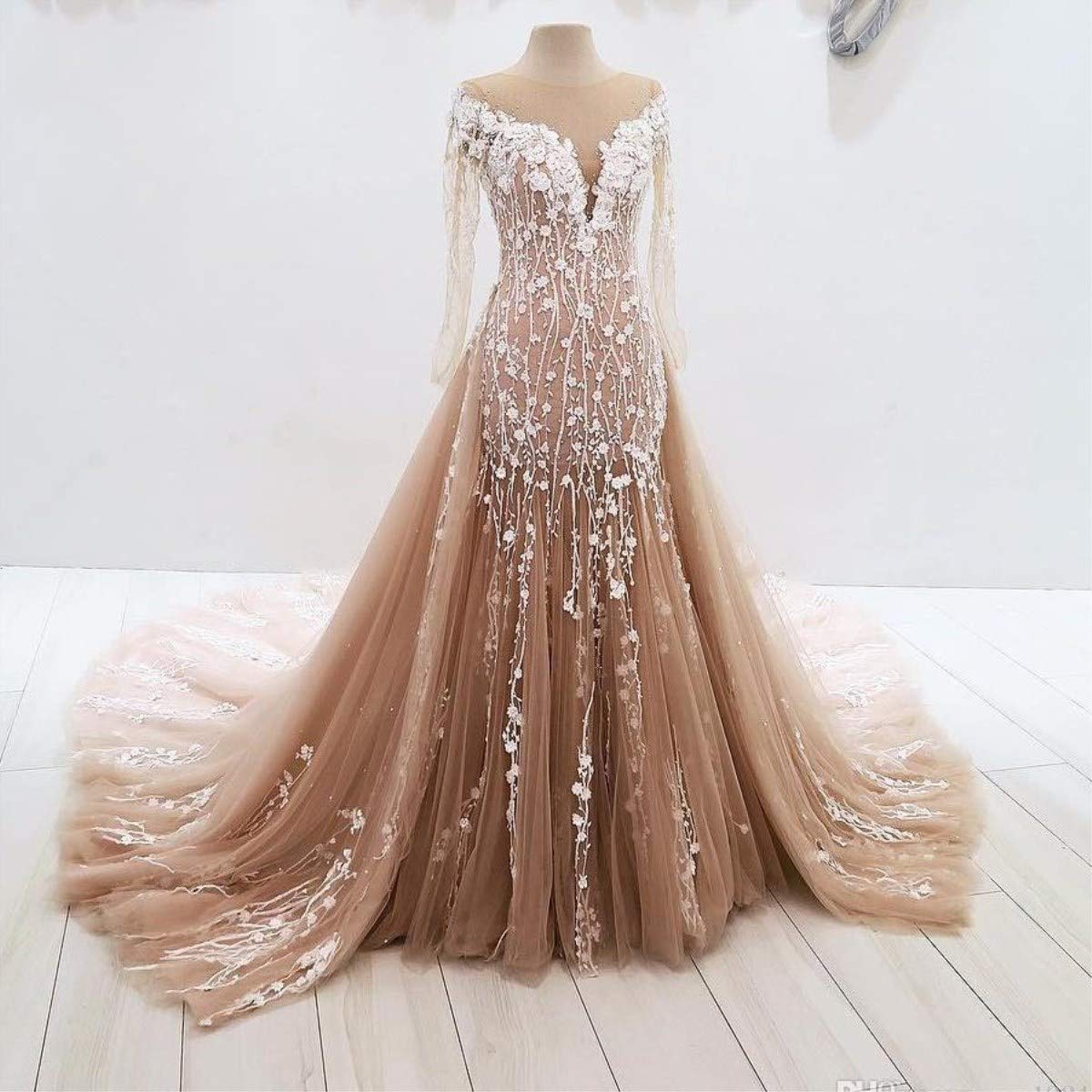 Elegant Aries Tuttle Gold Mermaid Wedding Dress with Detachable Train - Perfect for Evening Parties, Prom, and Formal Occasions