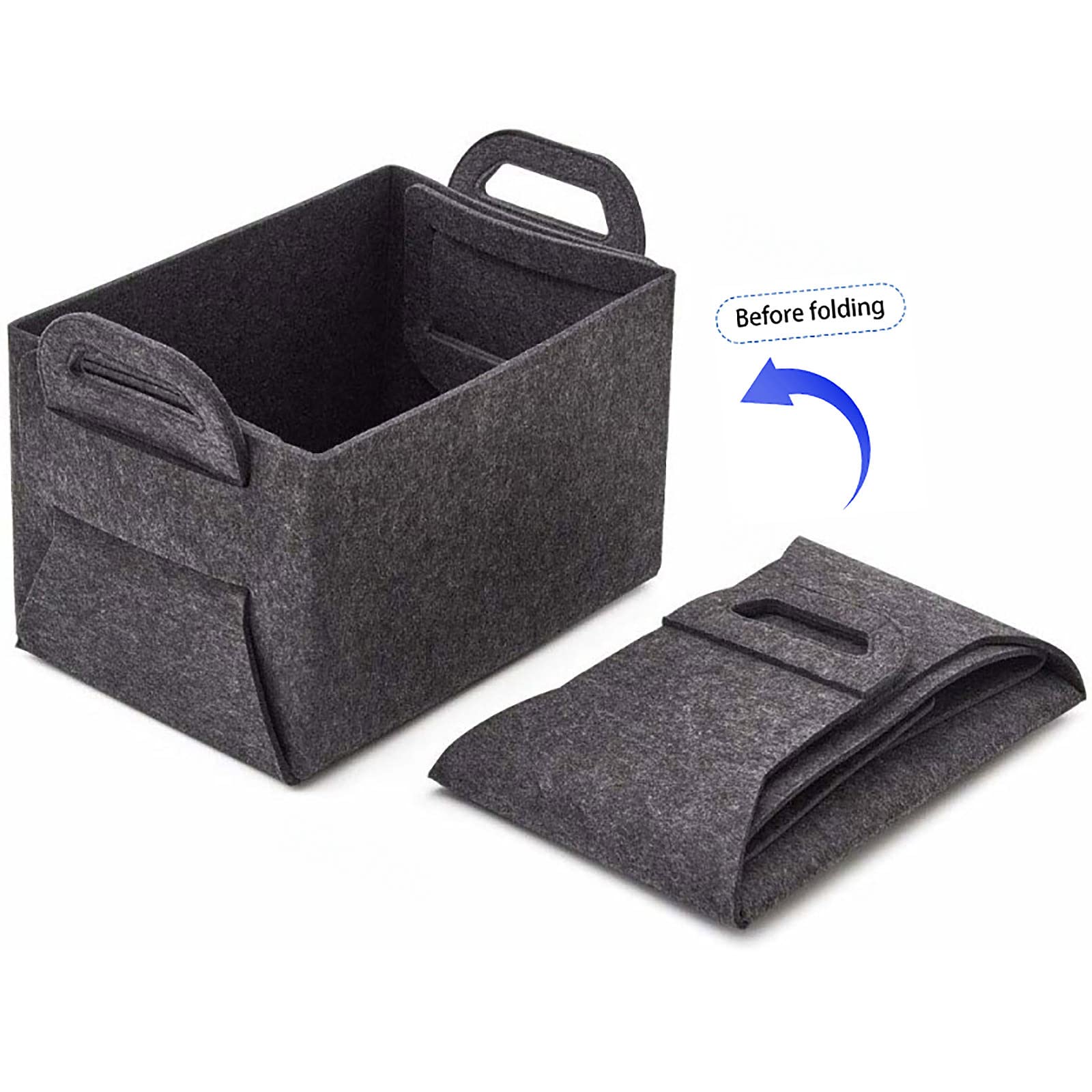 Foldable Grey Felt Storage Box with Handle - Square Open Organizer Bin for Clothes, Toys, Books & Newspaper | Perfect for Home, Office & Kids Room Organization