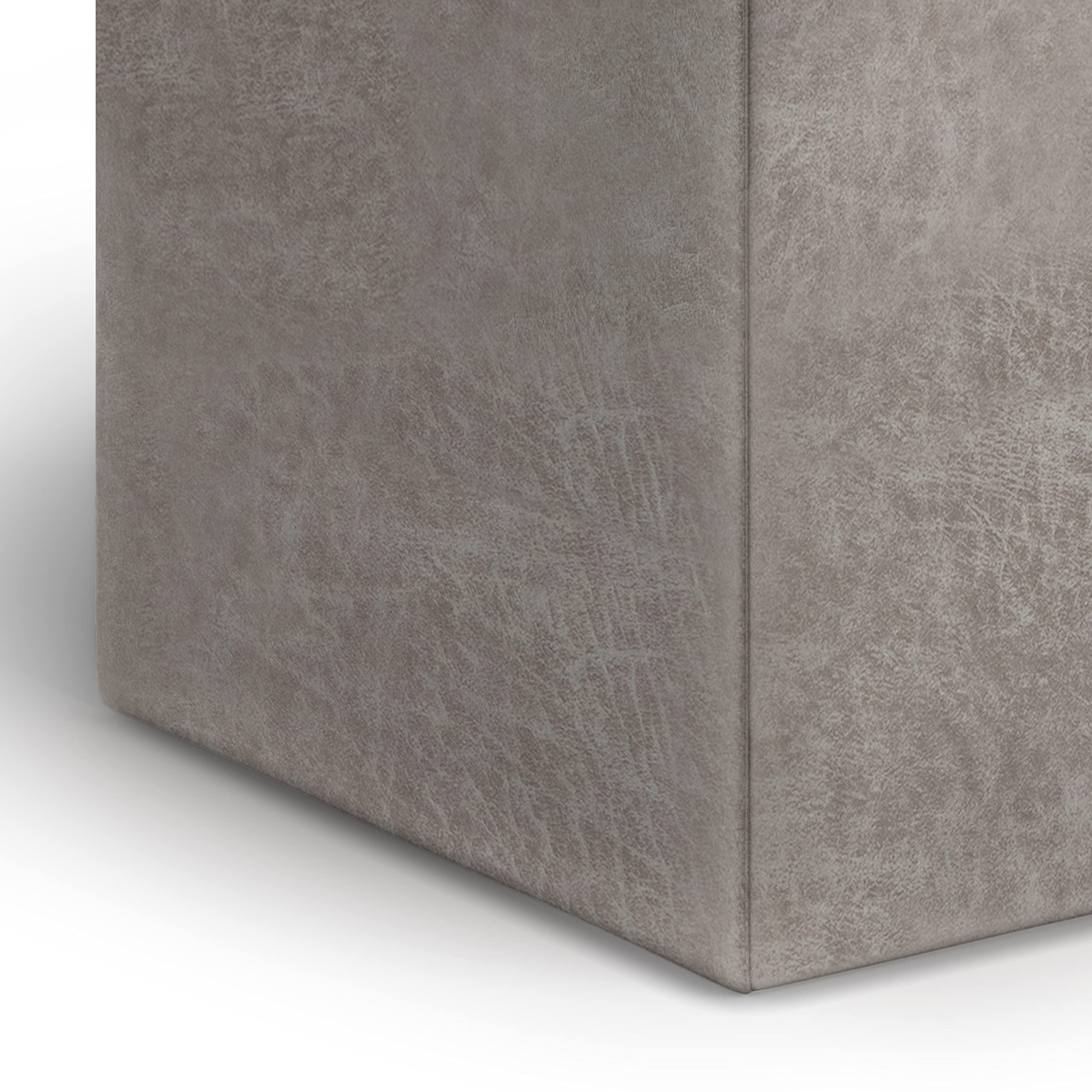 SIMPLIHOME Rockwood Wide Square Cube Storage Ottoman with Tray - 18 Inch, Taupe Vegan Faux Leather, Distressed Grey - Modern Living Room, Entryway & Family Room Furniture for Home Organization & Extra Seating