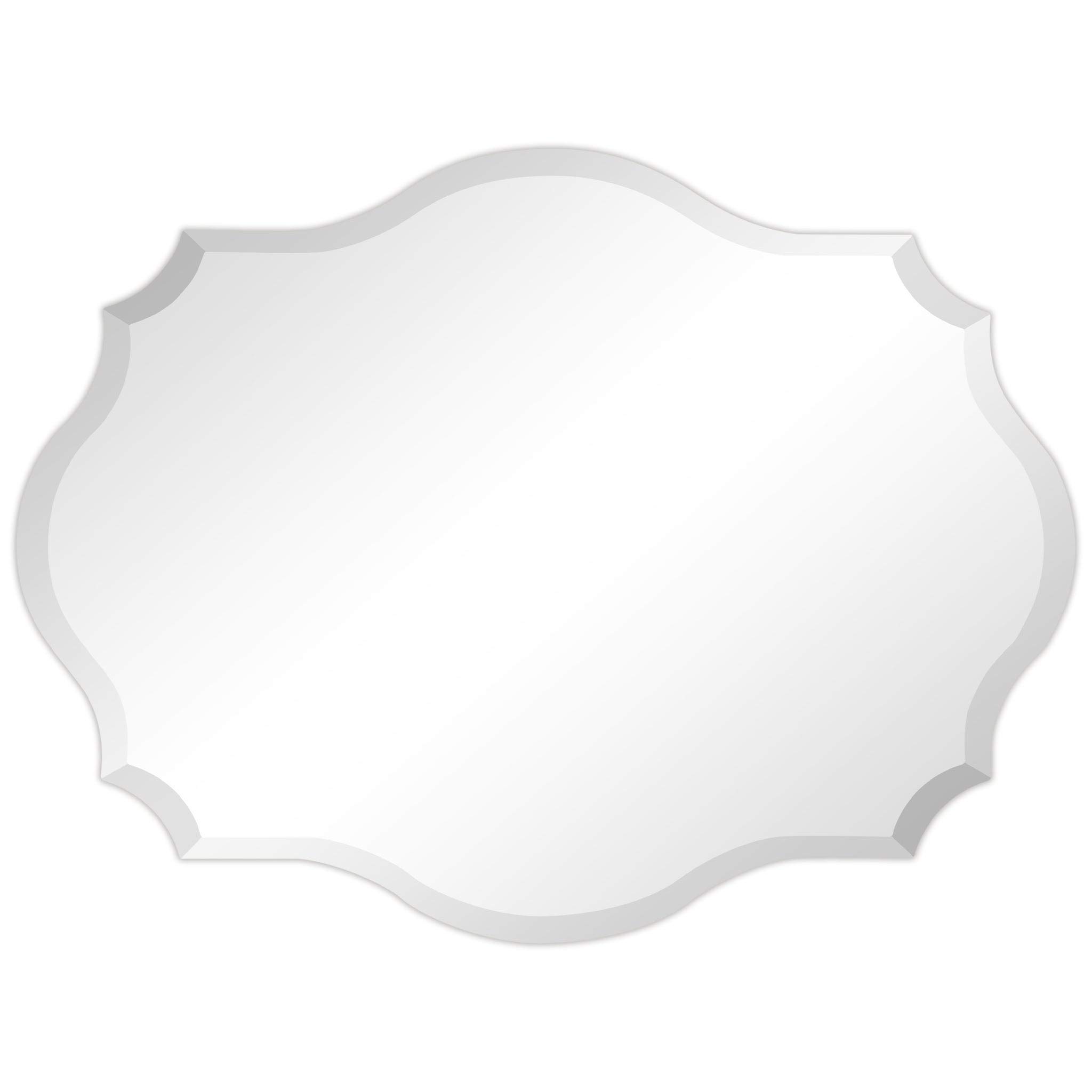 30x40 Inch Frameless Beveled Oblong Scalloped Wall Mirror - Clear Contemporary Glass for Living Room, Bedroom & Entryway Decor