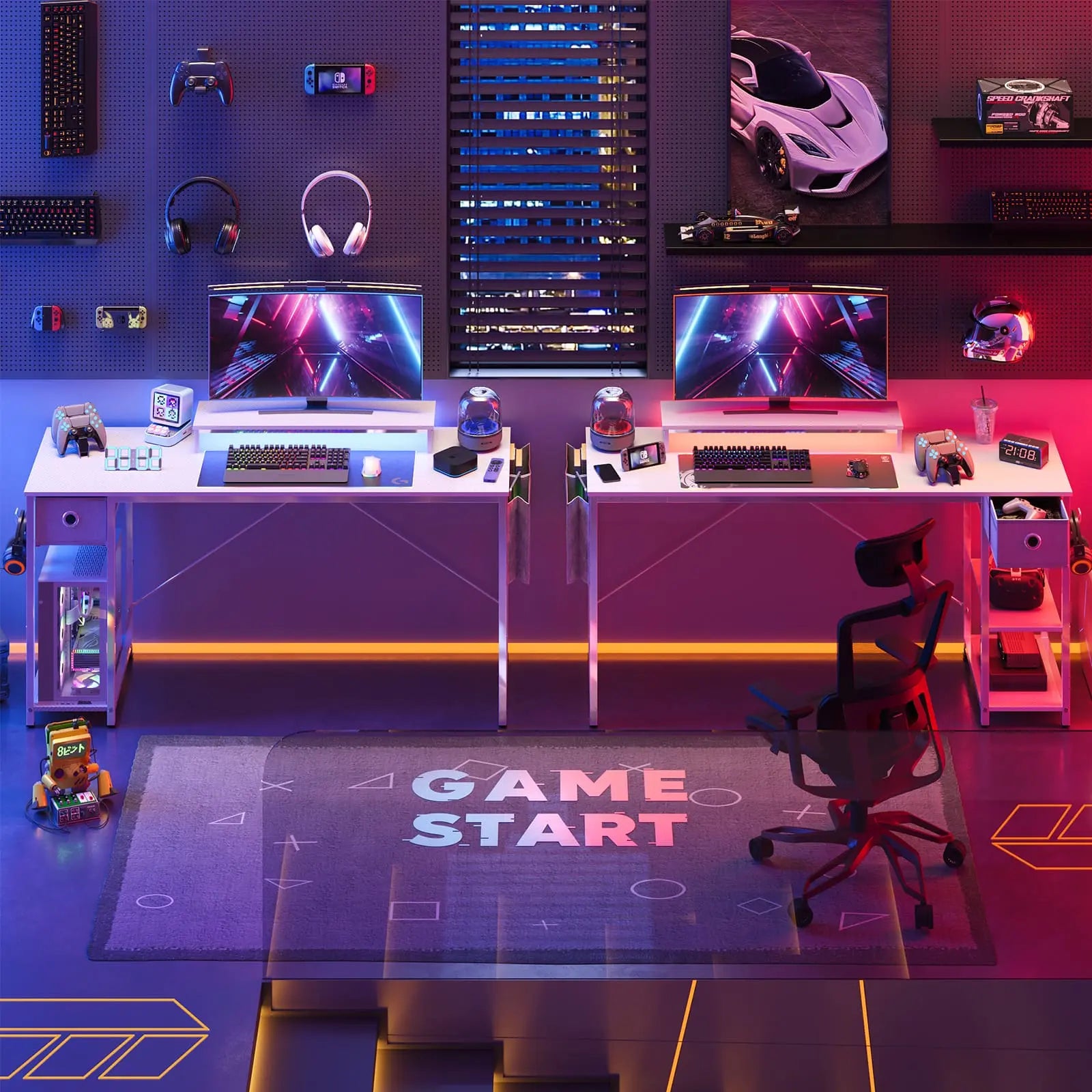 Bestier 61 Inch LED Computer Desk with Adjustable Shelves - Modern Home Office Desk for Work, Gaming & Study - Perfect for Small Spaces & Bedrooms