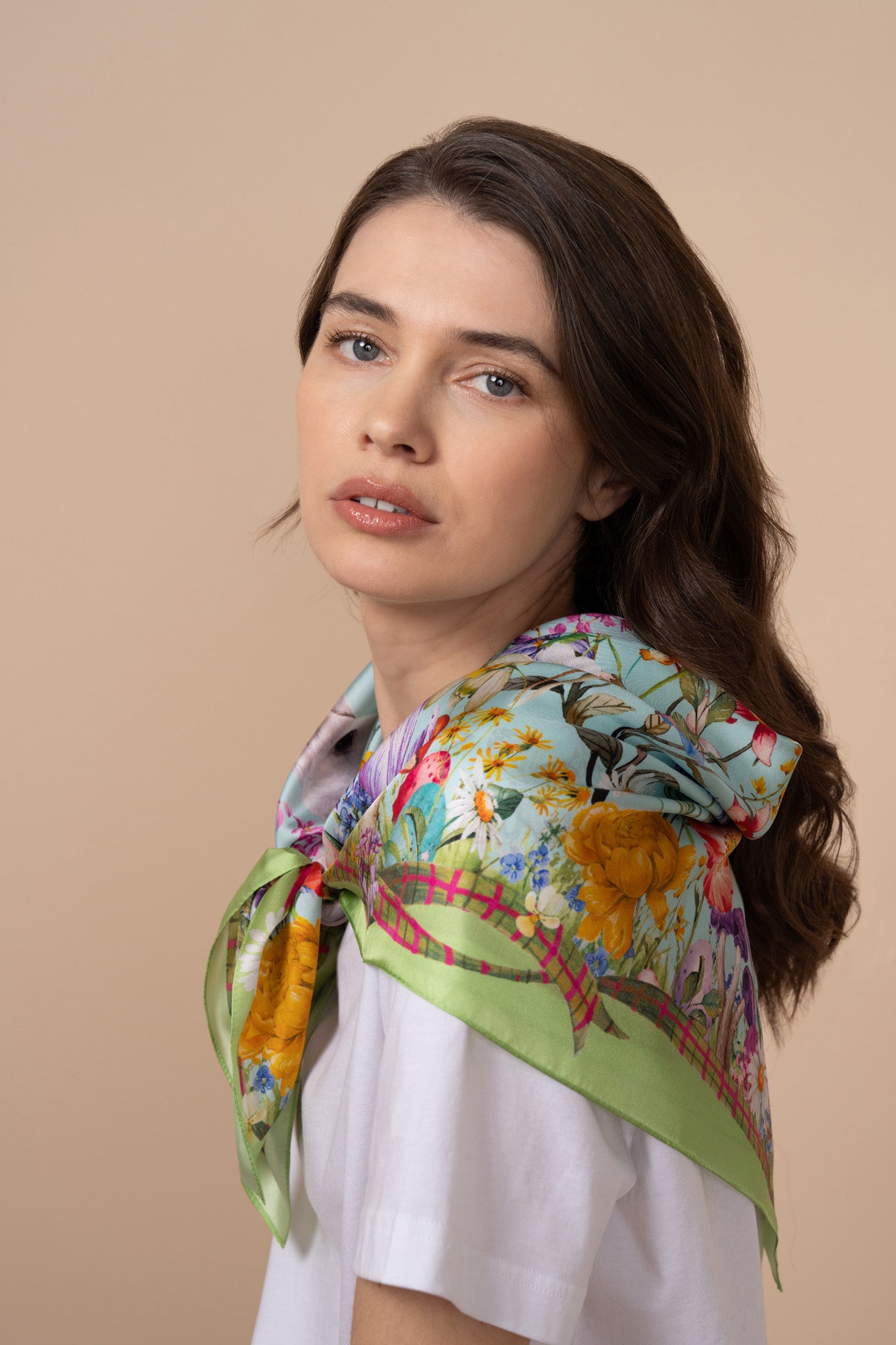 Spring Bounty 35 Silk Square Scarf - Premium Fashion Accessory for Women, Elegant Floral Print, Lightweight & Breathable - Perfect for Office, Parties & Travel