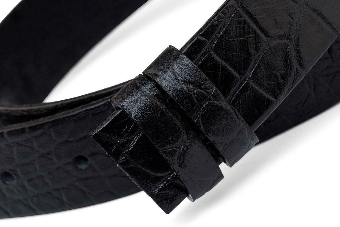 Montblanc Thin Black Crocodile Embossed Leather Belt for Men & Women - 1 Inch Width - Stylish & Durable Fashion Accessory for Office, Business & Formal Occasions