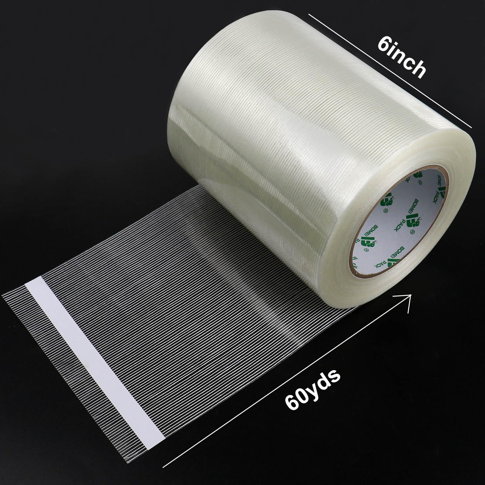 BOMEI PACK 6-Inch Wide Heavy Duty Reinforced Strapping Tape with Fiberglass Filament, 5.5Mil Thick, 60 Yards Roll - Perfect for Shipping Boxes, Moving, Storage & Industrial Packaging