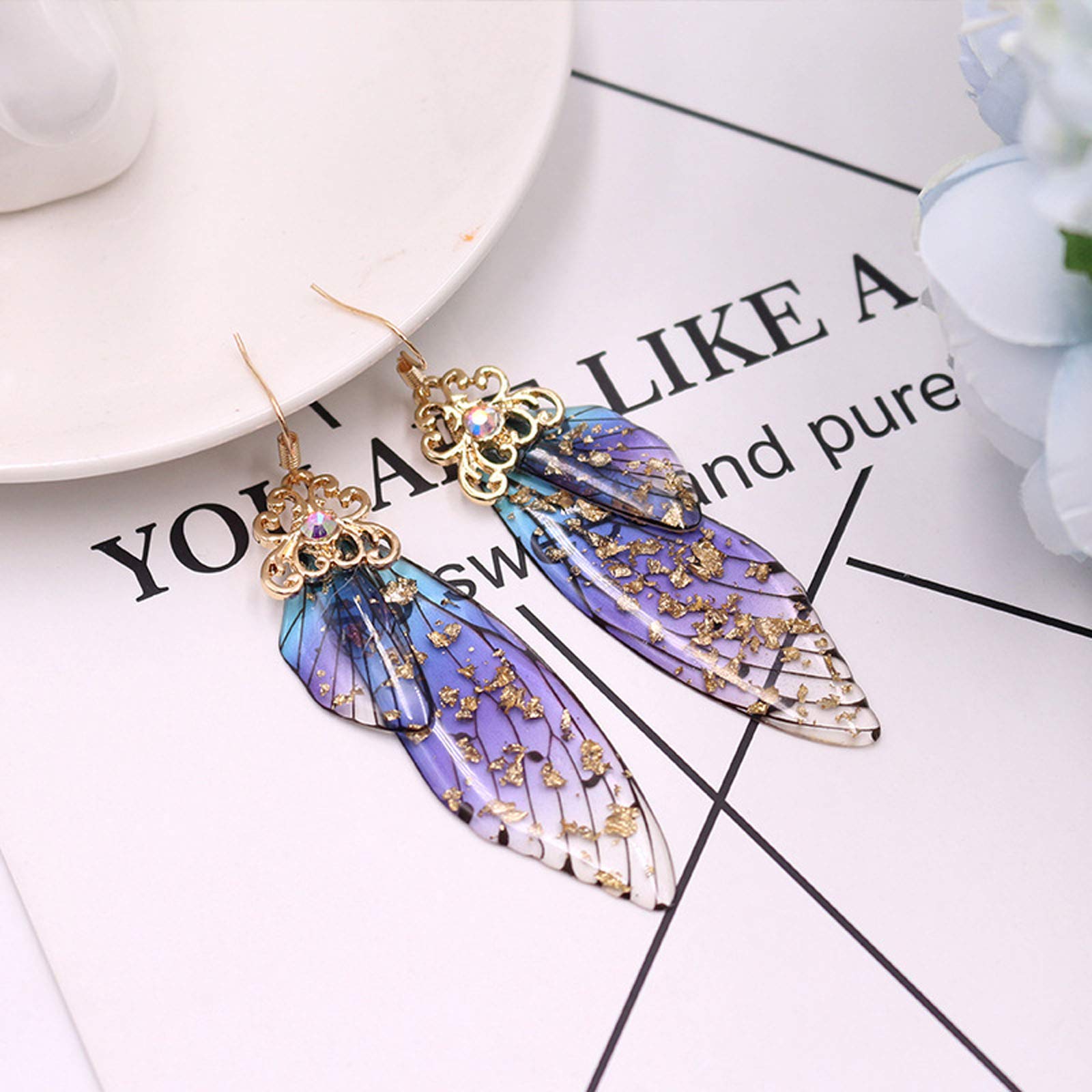 BELLA-Bee Gold Plated Crystal Rhinestone Butterfly Wing Drop Dangle Earrings for Women & Girls - Wedding, Party, Date Night Jewelry Gift