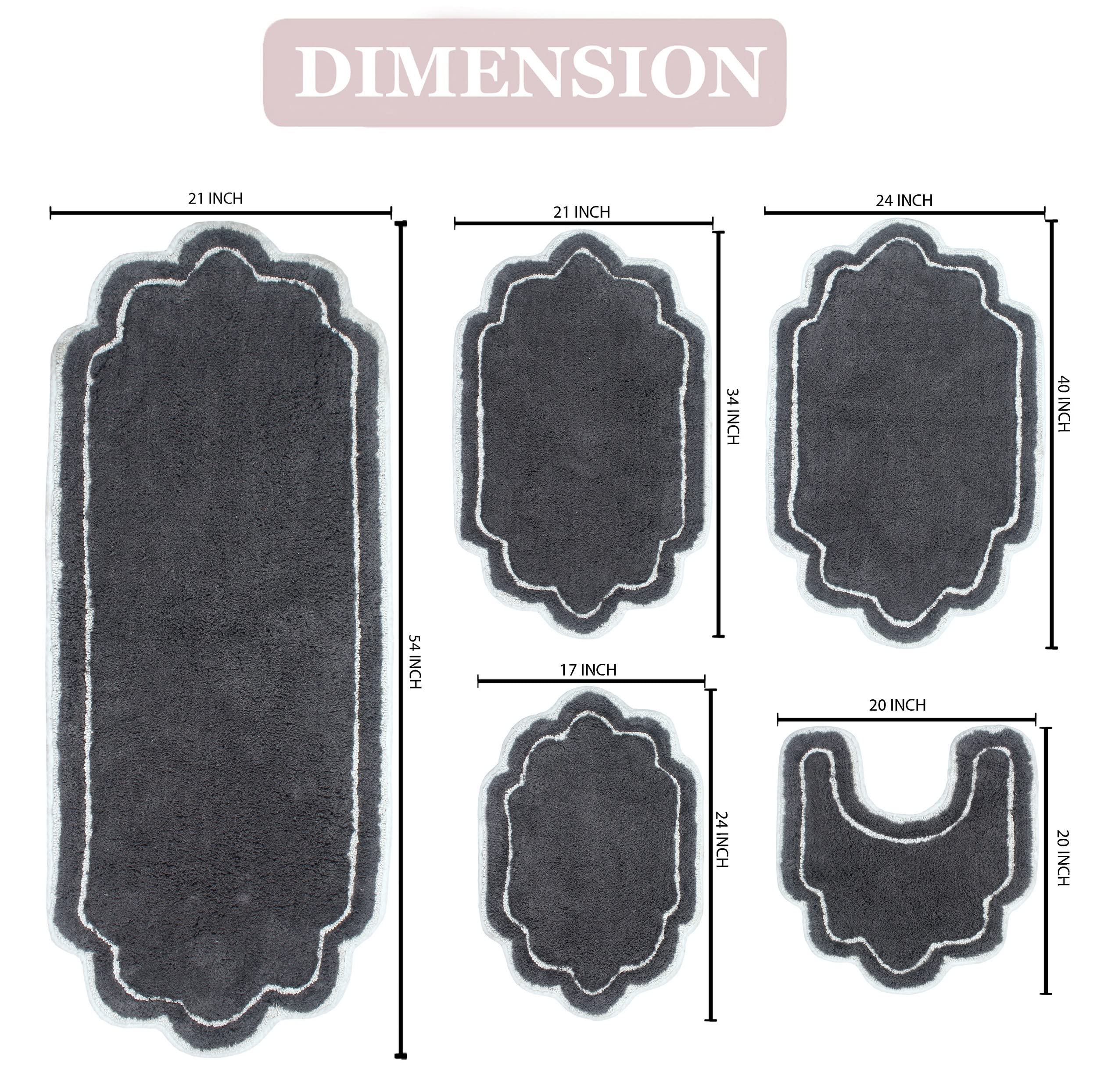 Premium 100% Cotton Tufted Bathroom Rug Set - 5-Piece Soft Absorbent Non-Slip Bath Mats for Shower & Bathroom Floor (Dark Gray) | Machine Washable Luxury Bath Carpet for Spa-Like Comfort at Home