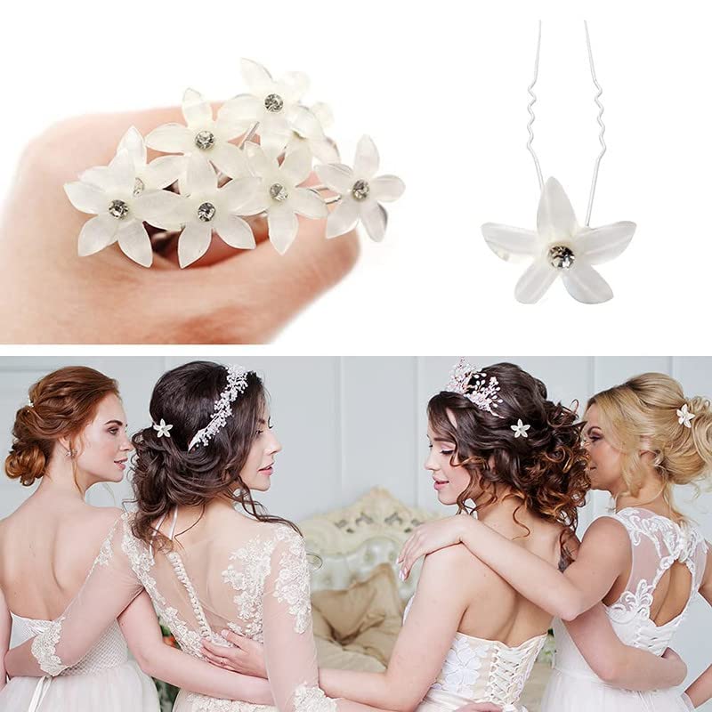 FAMEZA 12-Piece White Rhinestone Wedding Hair Pins Set - U-Shaped Floral Bridal Hair Clips for Women, Perfect for Weddings, Proms & Special Occasions