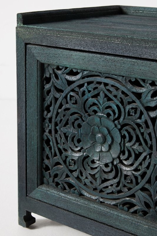 Hand Carved Lombok Storage Bench - Solid Wood Entryway Bench with Storage for Shoes & Coats | Perfect for Hallway, Living Room & Bedroom Organization
