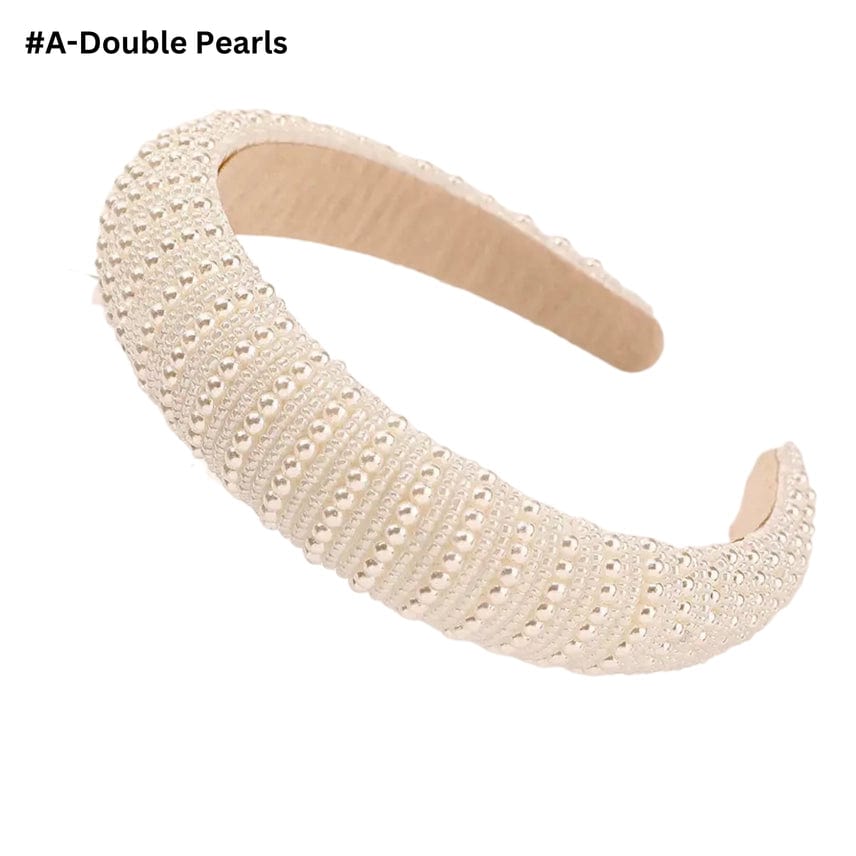 Ivory Double Beaded Pearl Headband for Women - Elegant Hair Accessories for Weddings, Parties & Special Occasions