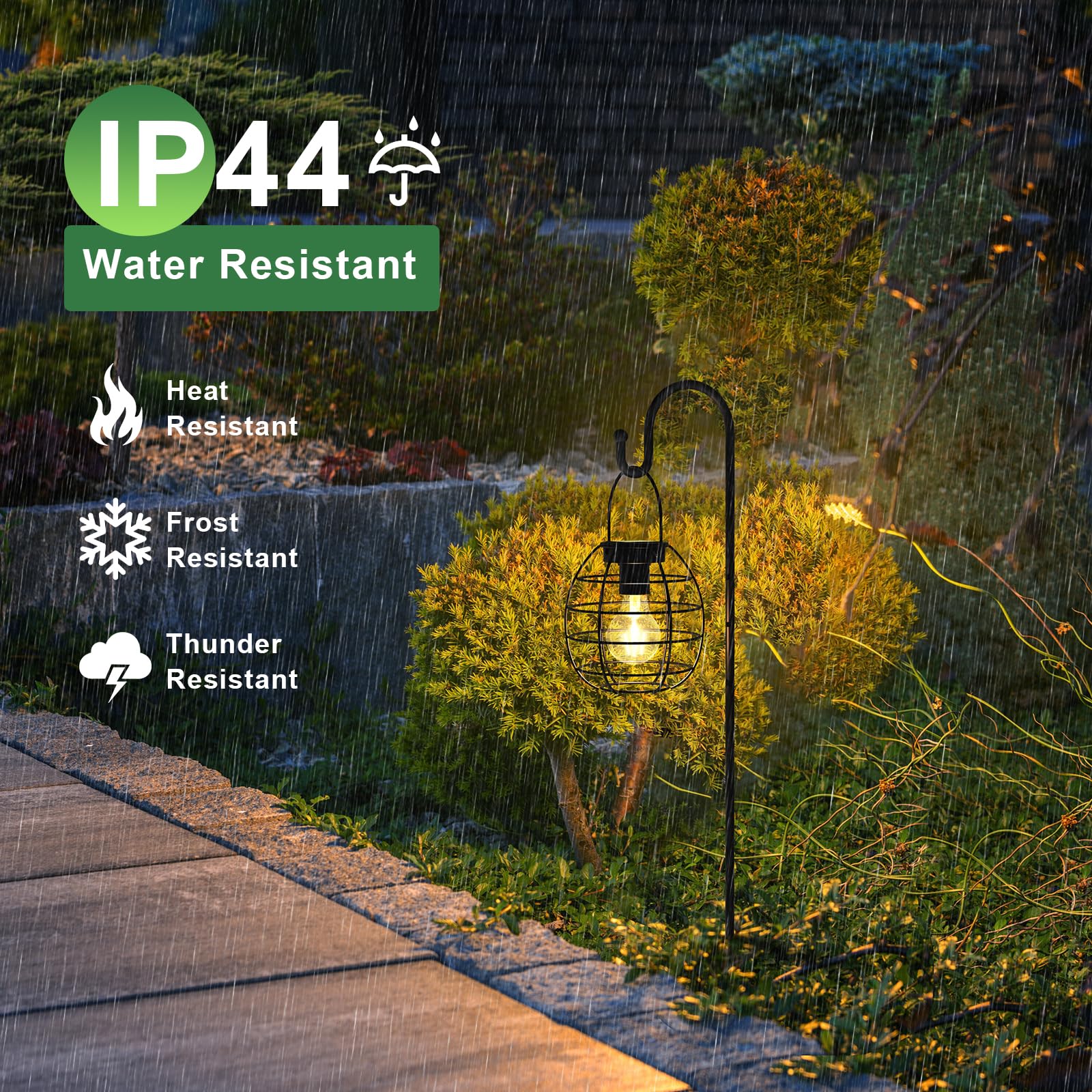 Shumi 2 Pack Solar Hanging Lanterns - Waterproof Metal Outdoor Solar Lights for Garden, Yard, Patio, Pathway & Tabletop Decoration - Solar Powered LED Lanterns for Romantic Ambiance, Evening Parties & Outdoor Dining