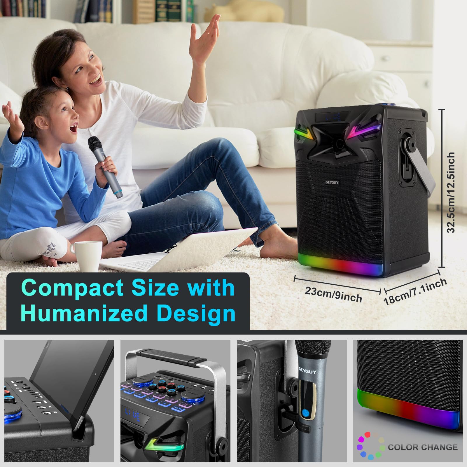 Professional DSP Bluetooth Karaoke Machine with 2 Wireless Mics - 6.5