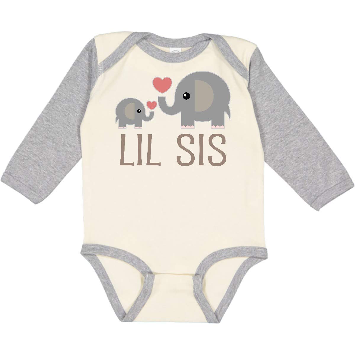 Inktastic Little Sister Elephant Long Sleeve Baby Bodysuit - Adorable Animal Print Onesie for Newborns & Infants - Perfect for Family Photos, Playdates & Everyday Wear