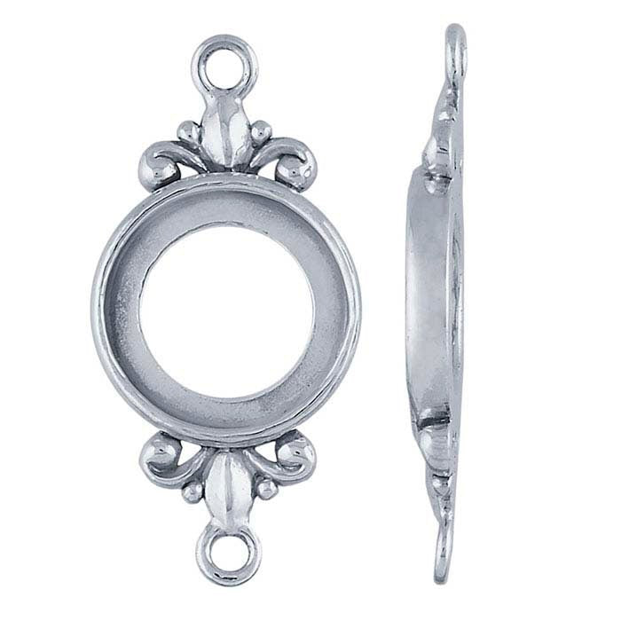 Sterling Silver 12mm Round Fleur de Lis Link Cabochon Dangle Mounting for Earrings & Pendants - Custom Jewelry Making Supplies - Perfect for DIY Crafts, Wedding Accessories, and Gift Giving