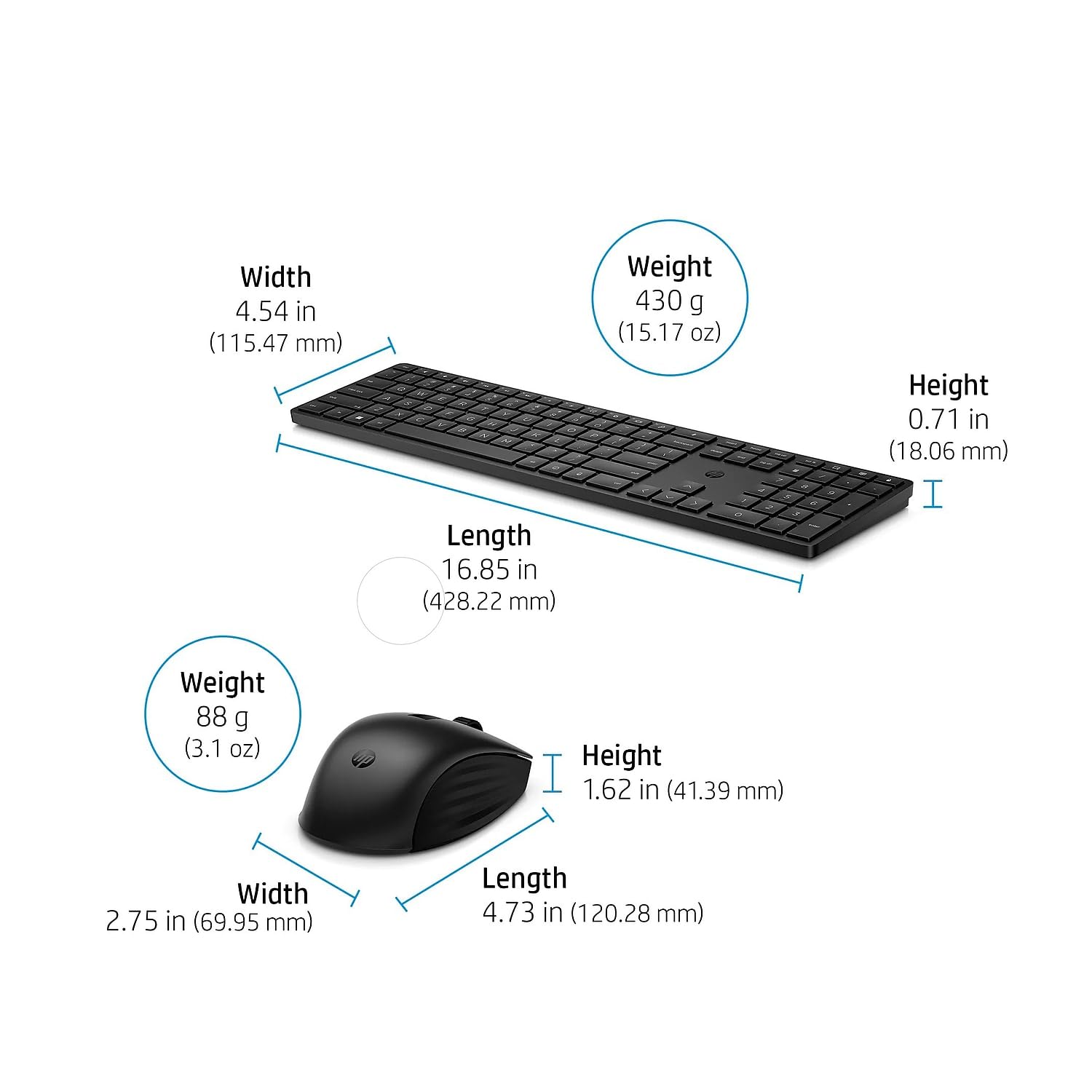HP 650 Wireless Keyboard and Mouse Combo - 2.4Ghz Wireless with USB Receiver, Low-Profile Quiet Keys, 20+ Programmable Shortcut Keys, Adjustable DPI Mouse - Long Battery Life (20+ Months Keyboard, 24+ Mouse) - Compatible with Windows, MacOS, Chrome OS - Perfect for Home Office, Gaming, and Remote Work (4R013AA#ABL)