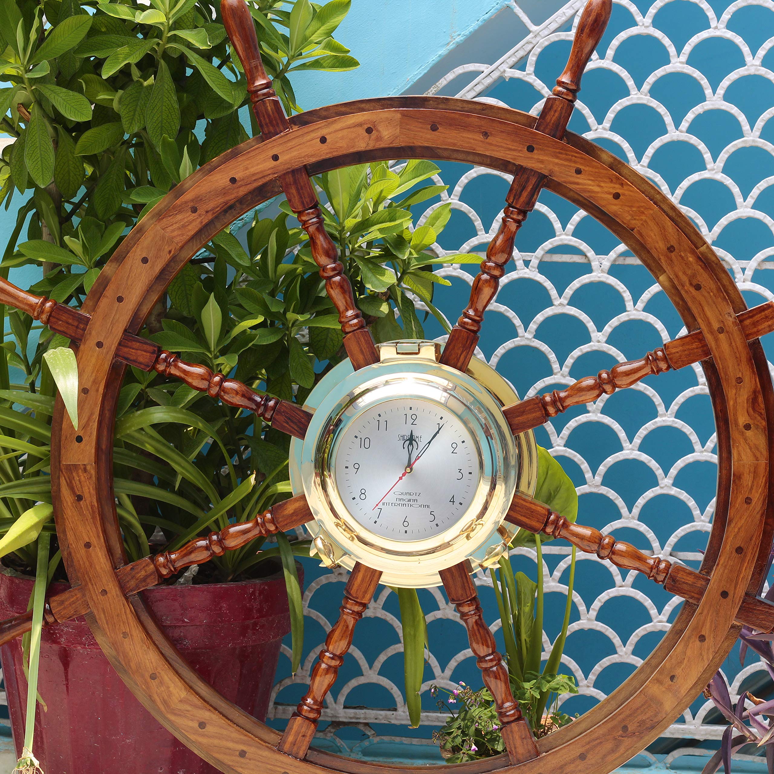 Pirate Style Nautical Wooden Ship Wheel - 36 Inch Teak Finish Maritime Decor for Beach House, Captain's Cabin & Coastal Home Decor | Perfect Gift for Sailors & Sea Lovers
