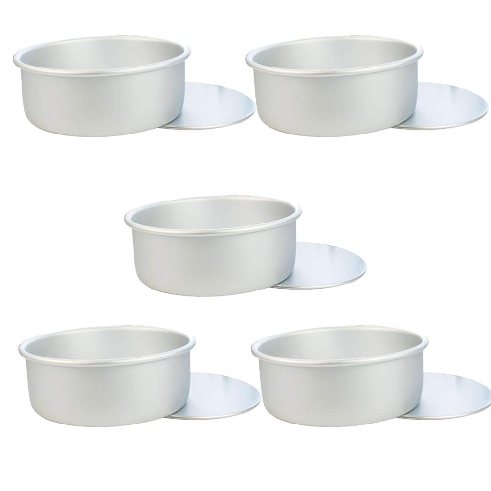 5-Piece Aluminum Alloy Cake Molds Set - Round Mini Baking Pans & Removable Pie Pans for Cupcakes, Tarts, and Desserts - Perfect for Home Baking, Parties, and Holiday Treats