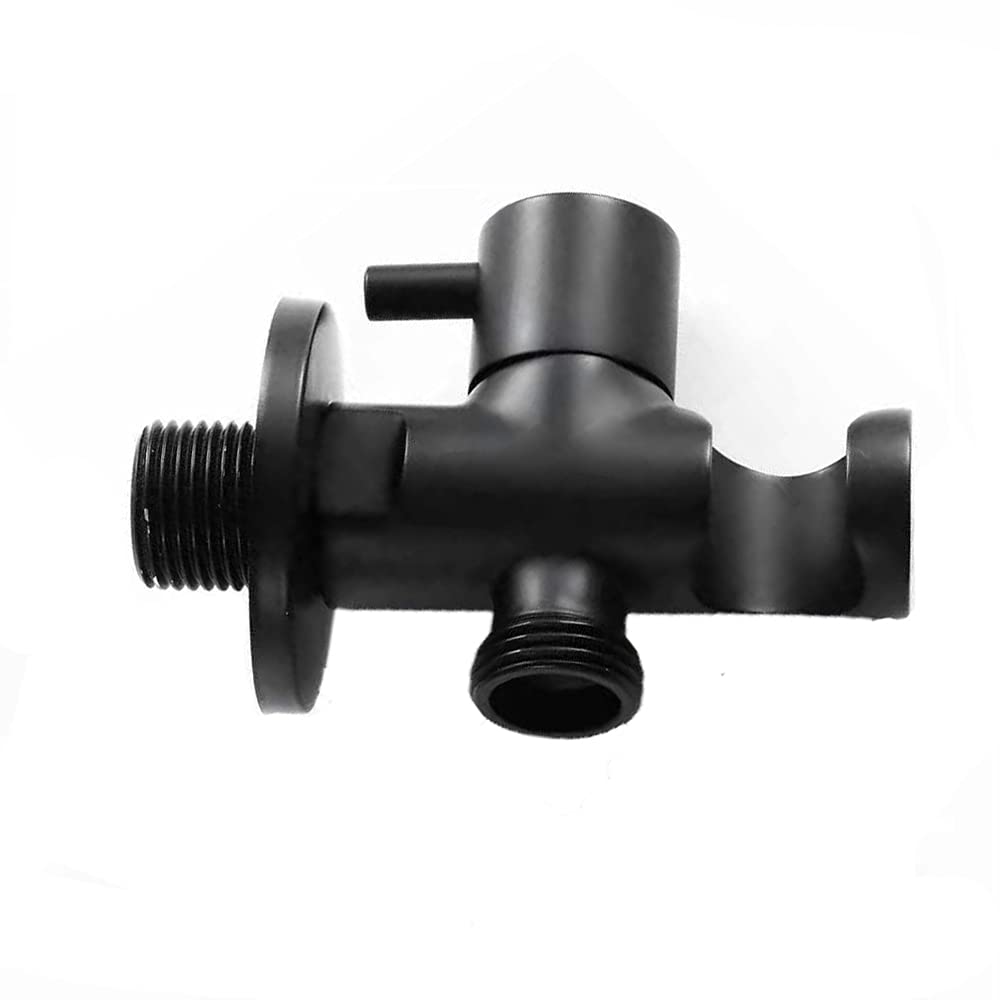 Premium Handheld Shower Head Holder with Hose Connector - Adjustable Wall Mount Shower Wand Bracket with Shut Off Valve - Matte Black Finish for Bathroom, Bidet Sprayer & Shower Handle Organization