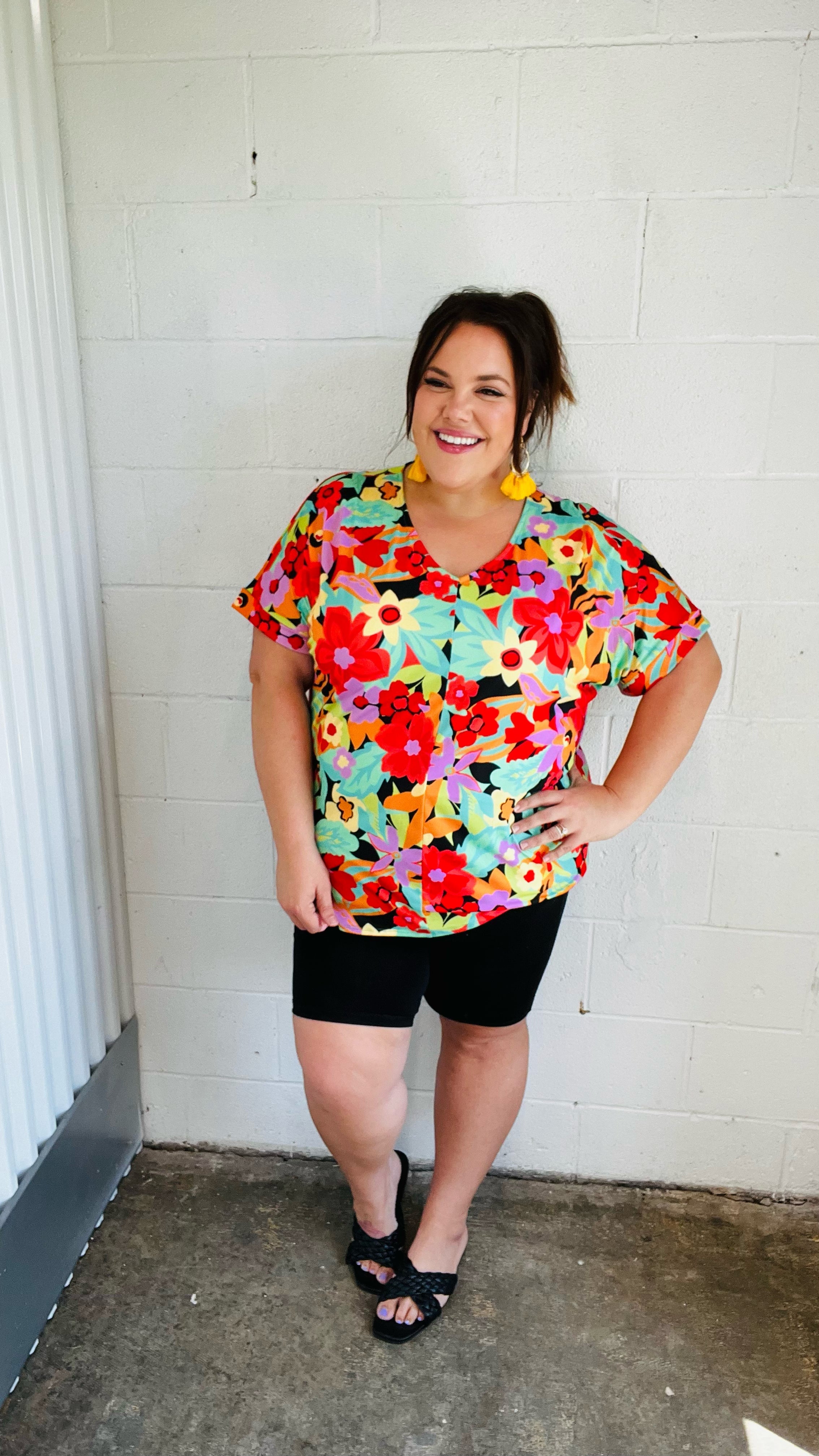 Stylish Multicolor Tropical Floral Print V-Neck Drop Shoulder Blouse for Women | Summer Beach Vacation & Boho Outfit Essential