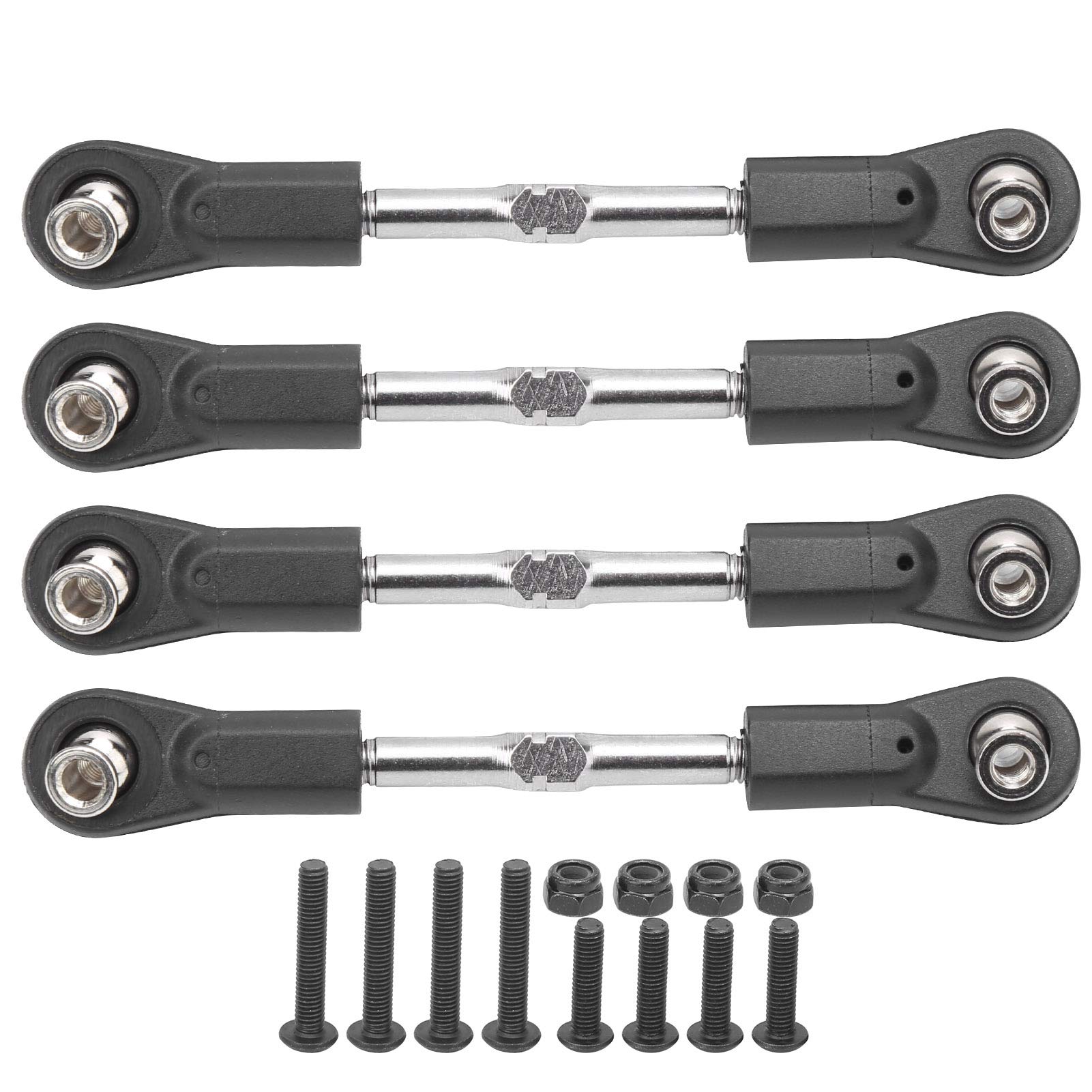 VGEBY 4Pcs Metal RC Steering Linkage Rod - Adjustable M4 Screw Servo Pull Rod for 1/8 Scale RC Cars (77-87mm) | Heavy-Duty Steering Upgrade for Crawlers, Buggies & Off-Road RC Vehicles