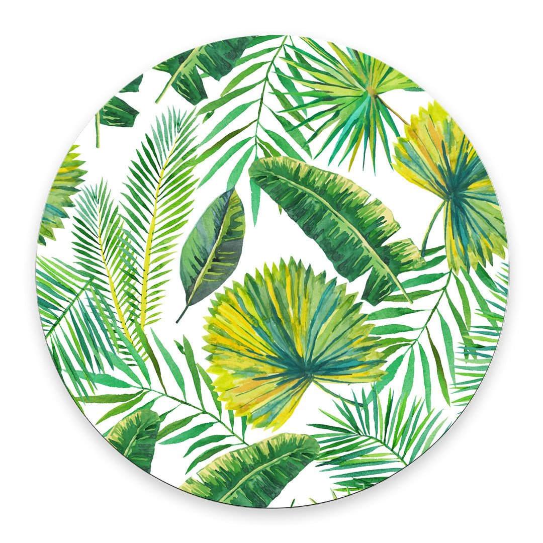 Green Palm Leaves Round Mouse Pad - Non-Slip Rubber Gaming Mouse Mat for PC & Laptop - Customizable Office & Home Desk Accessory