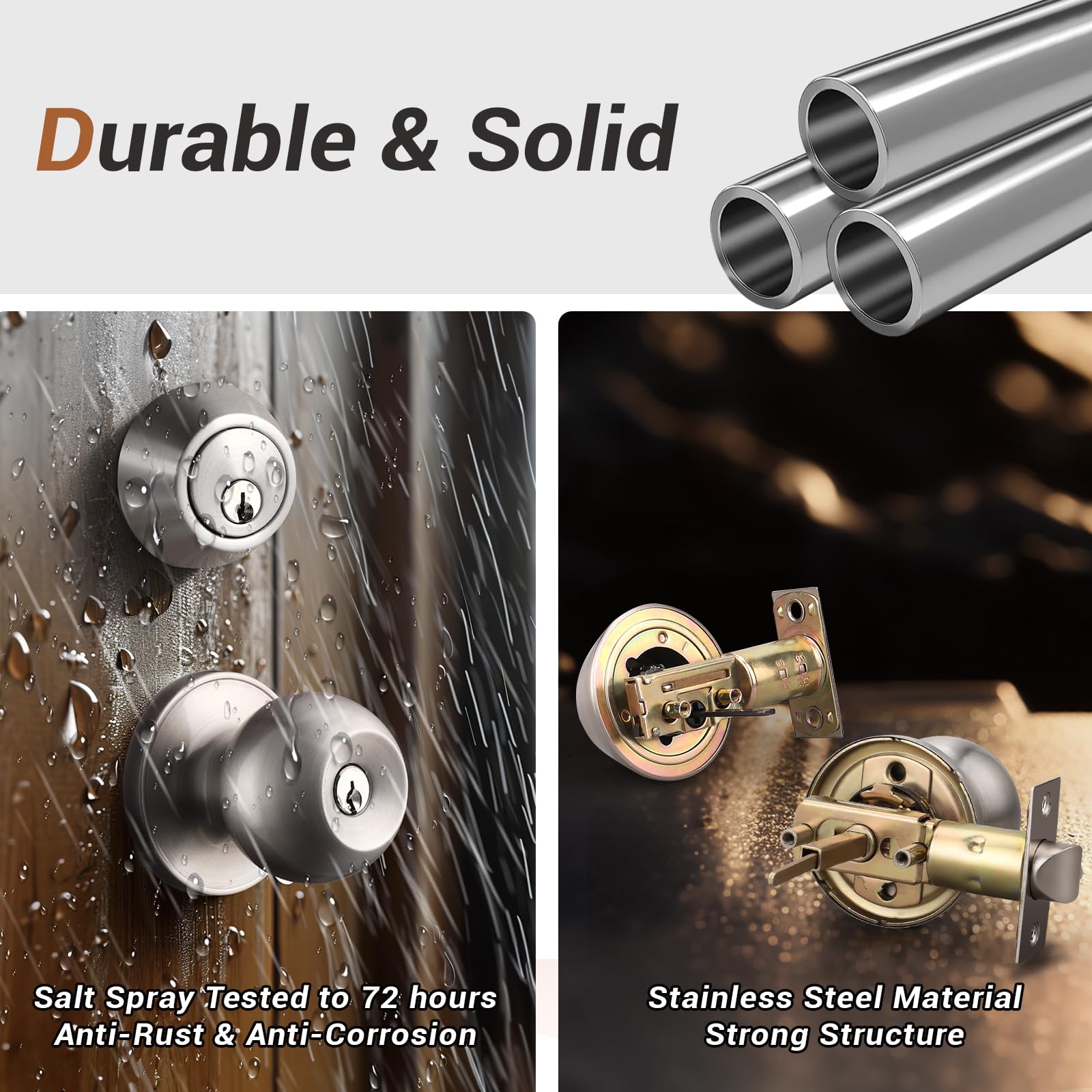 10 Pack Satin Nickel Entry Door Knobs with Single Cylinder Deadbolt - Keyed Alike Door Handle Set for Front Door (Stainless Steel) - Perfect for Home Security & Multi-Door Access Control