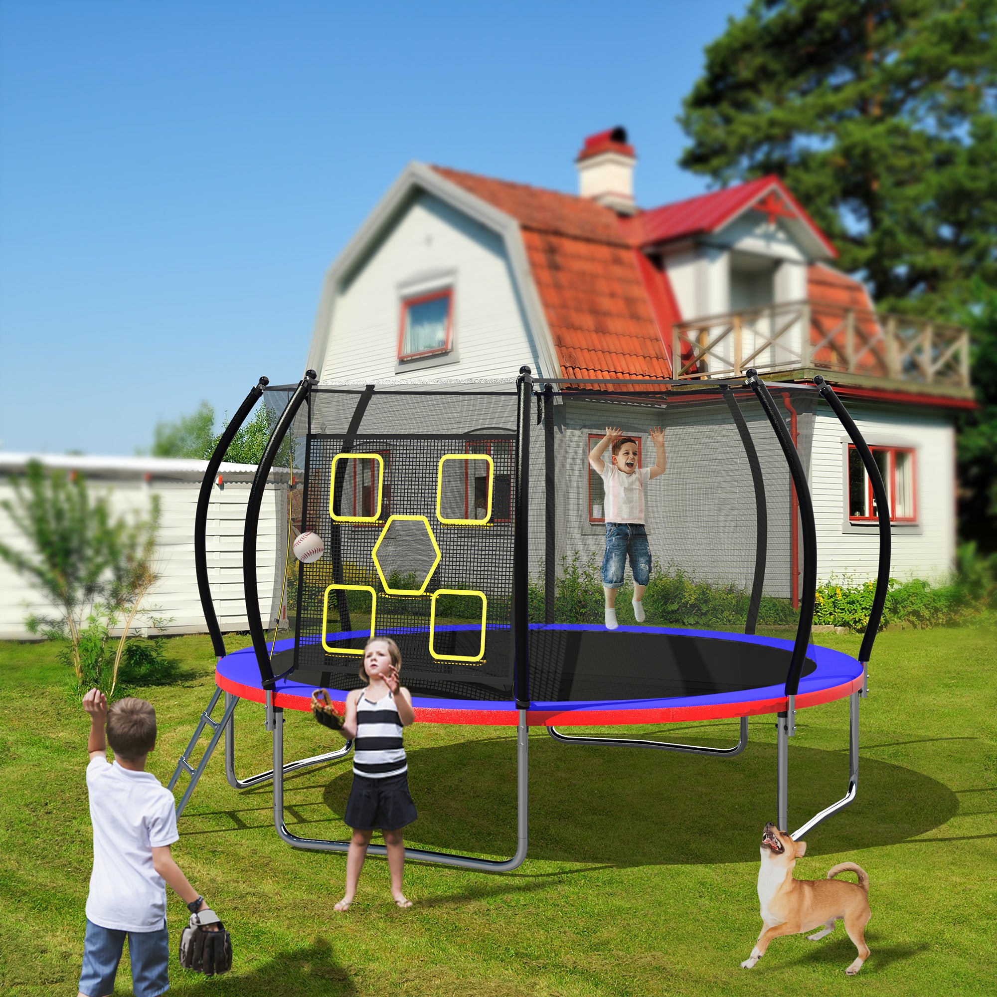 12FT Trampoline with Safety Enclosure & Ladder - ASTM Approved Outdoor Trampoline for Kids | Backyard Fun, Exercise & Family Recreation