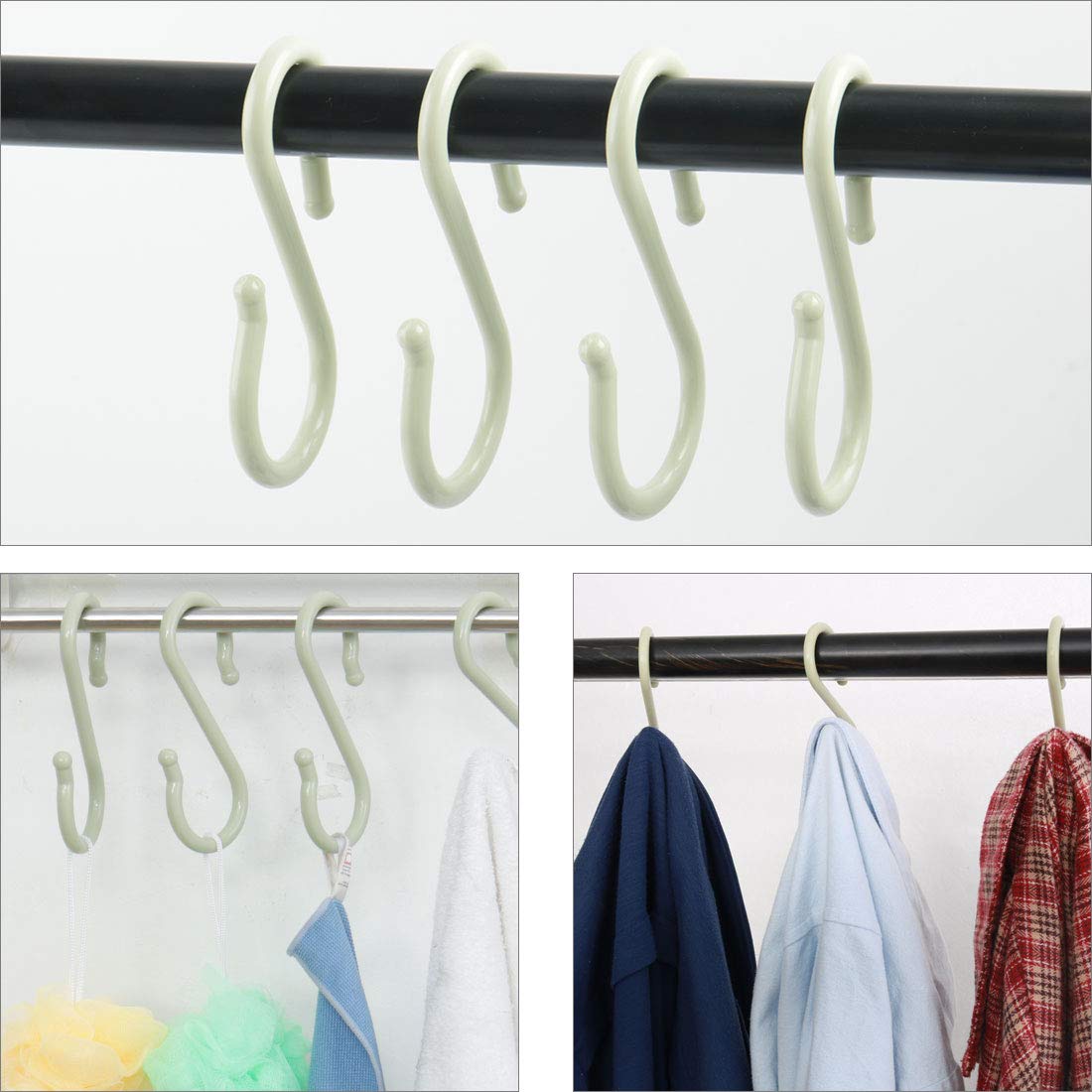 uxcell 4 Pack S-Shaped Plastic Hooks - Heavy Duty Hangers for Kitchen, Bathroom, Closet - Organize Pots, Pans, Cups, Utensils, Clothes & Towels (Light Green) - Perfect for Space Saving Storage & Home Organization