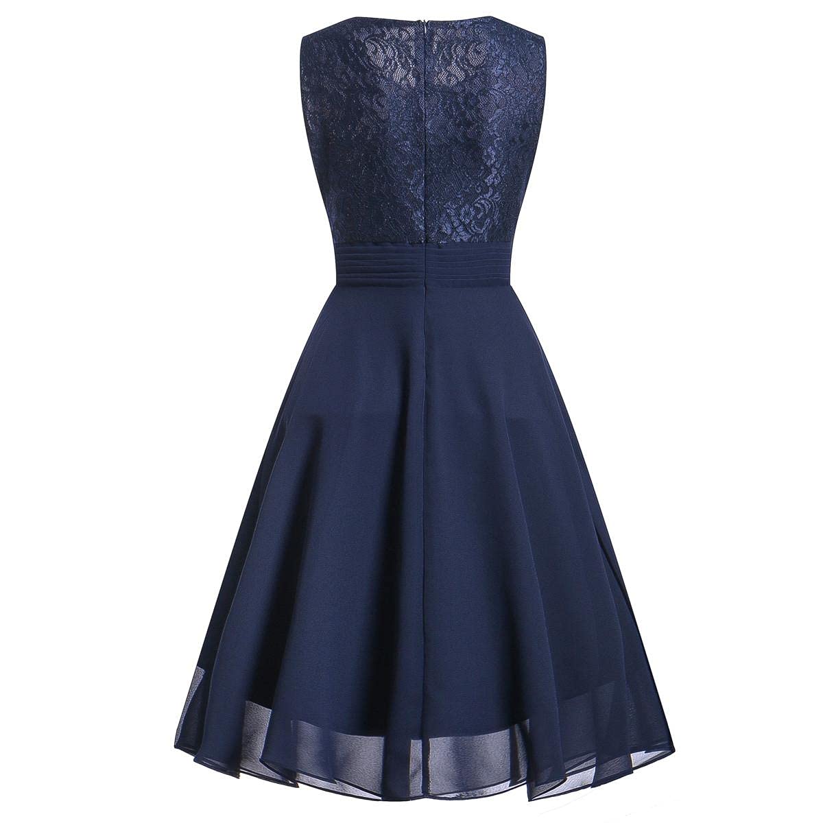 Elegant Round Neck Sleeveless Lace Embroidered Formal Mini Dress for Women - Perfect for Wedding, Bridesmaid, Cocktail Party & Special Occasions