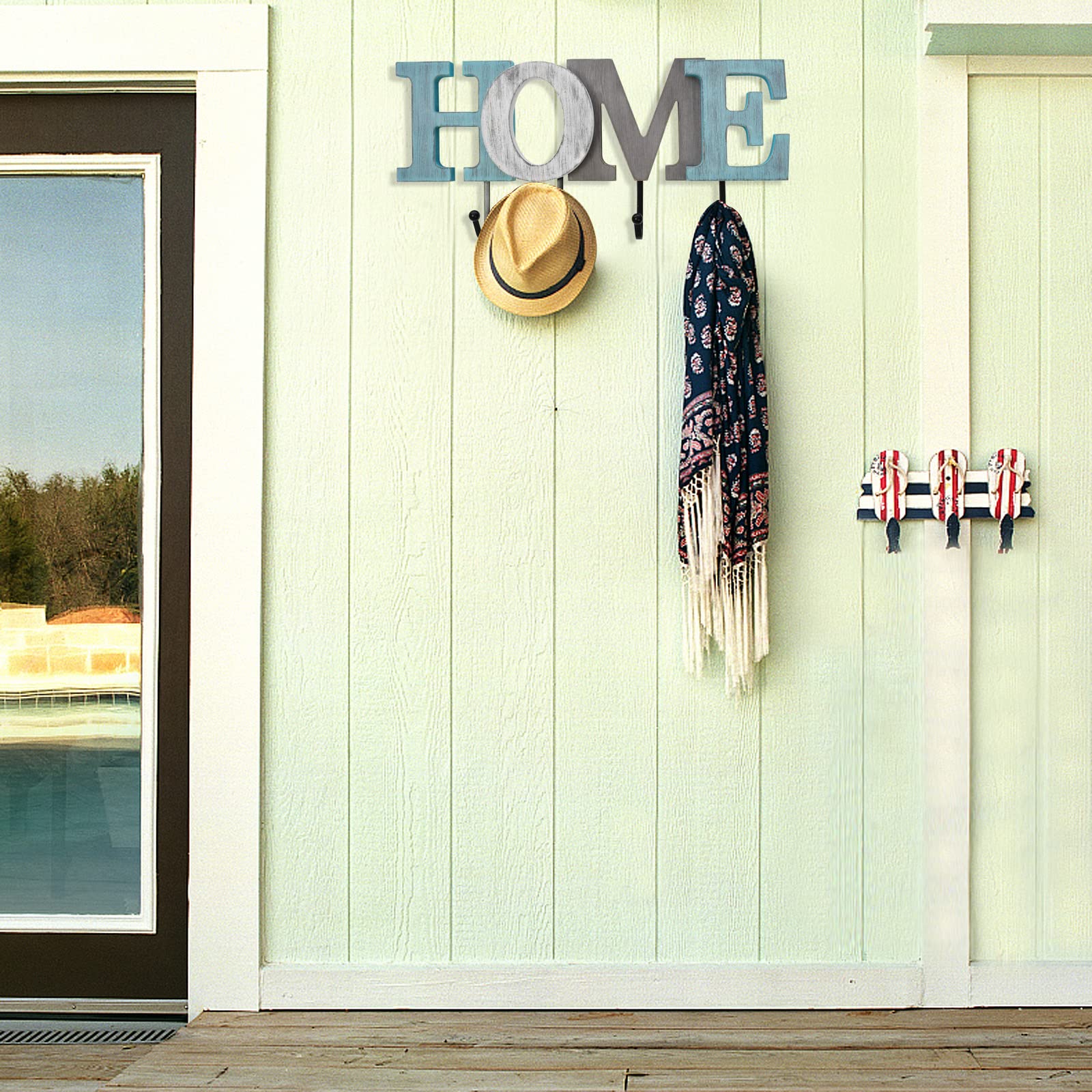 Rustic Aqua Wooden Hanging Block Letters Sign - Decorative Wall Decor with Hook for Home, Farmhouse & Living Room - Perfect for Wedding, Birthday & Housewarming Gifts
