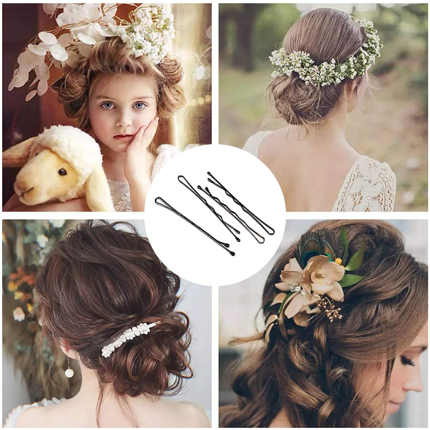 Ghelonadi Metal Bobby Hair Pins - 50 Pack Black Hair Styling Clips for Women & Girls - Secure Bun & Updo Hairstyles for Wedding, Salon & Everyday Use