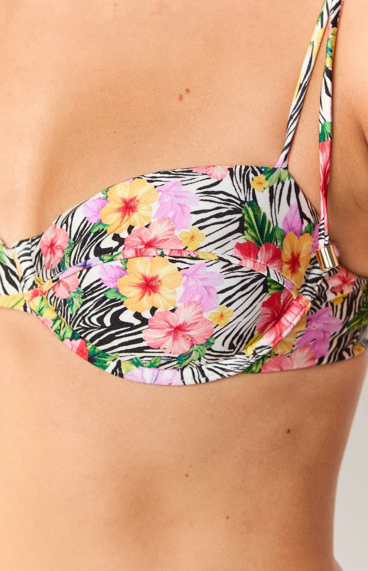 9.0 Swim Bianca White Zebra Floral Bikini Top - Sexy Animal Print Bikini for Women, Summer Beachwear, Pool Party & Vacation Swimwear