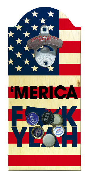 USA Patriotic Wooden Bottle Opener with Magnetic Cap Catcher - Rustic Bar Accessory for Home, Parties & Outdoor BBQs