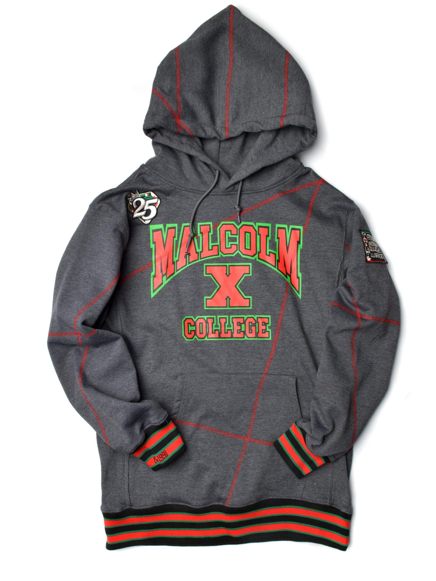 Malcolm X College Frankenstein 92 Stitch Hoodie - Charcoal Grey & Red Pullover Sweatshirt for Men & Women | Vintage College Style for Casual Wear & Street Fashion