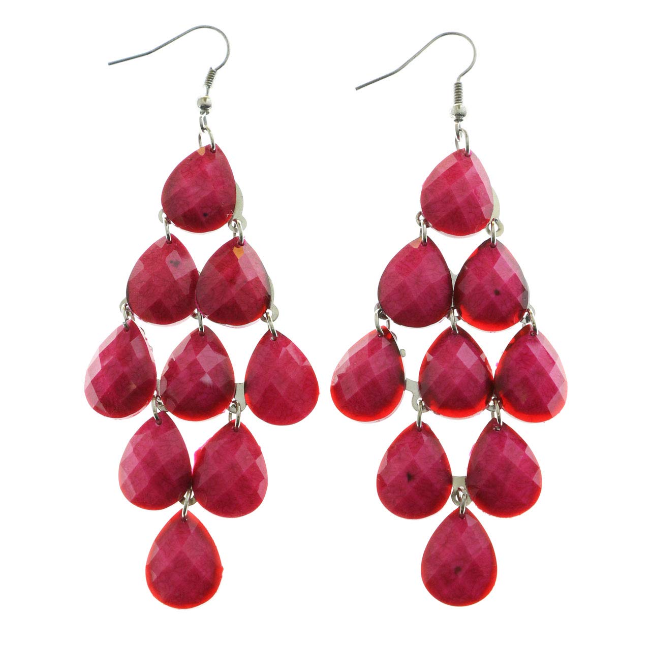 Mi Amore Chandelier Earrings for Women - Silver Tone & Pink Crystal Dangle Earrings - Elegant Party, Wedding, and Evening Wear Jewelry