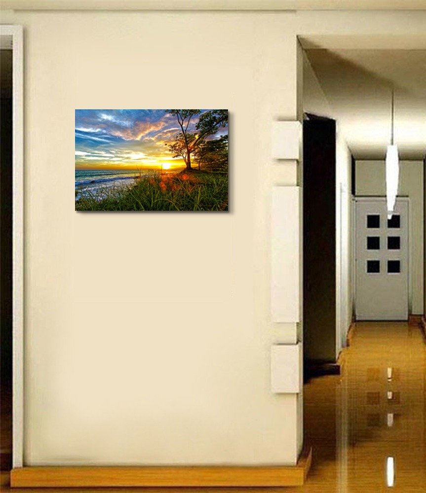 Premium Canvas Prints Wall Art - Sunset at The Beach Painting - 24x36 Inches - Coastal Home Decor for Living Room, Bedroom & Office