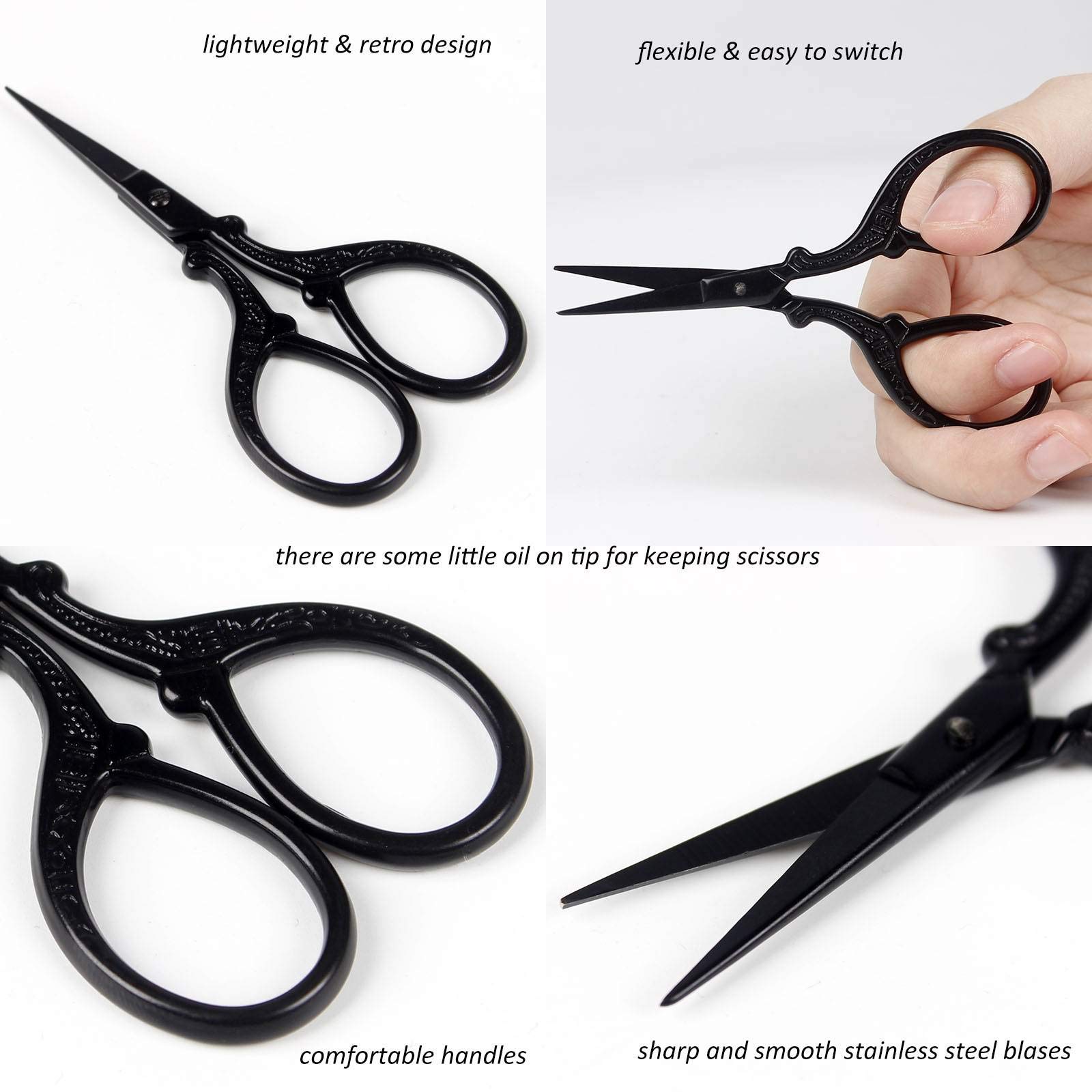 BIHRTC 3.6 Inch Sharp Stainless Steel Scissors - Black Small Sewing & Embroidery Scissors for DIY, Cross Stitch, Needlework | Perfect for Crafting, Fabric Cutting & Household Use