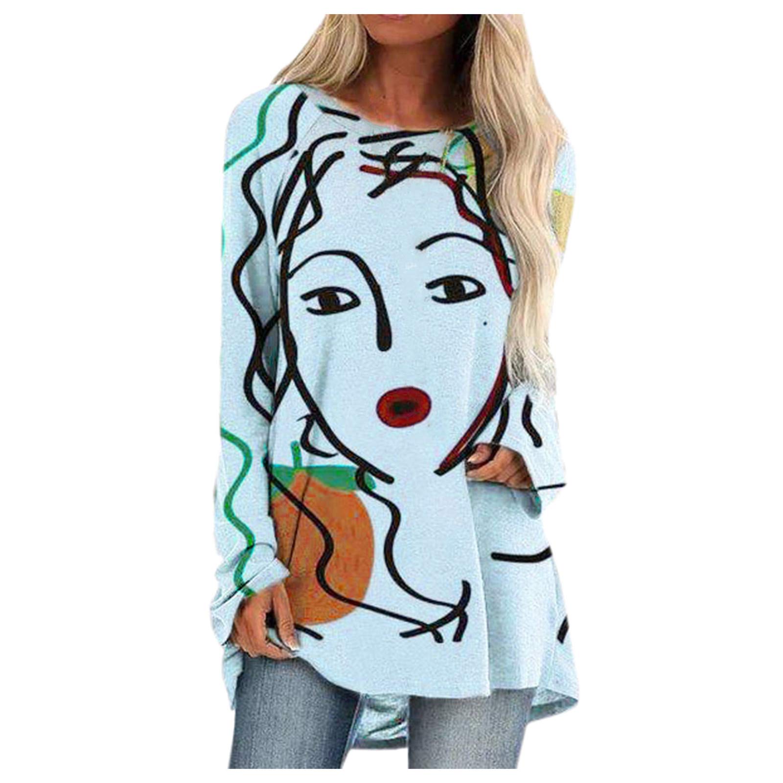 Custom Printed Women's Loose Fit Long Sleeve Round Neck T-Shirt - Plus Size Casual Top for Everyday Wear, Work & Weekend Outfits