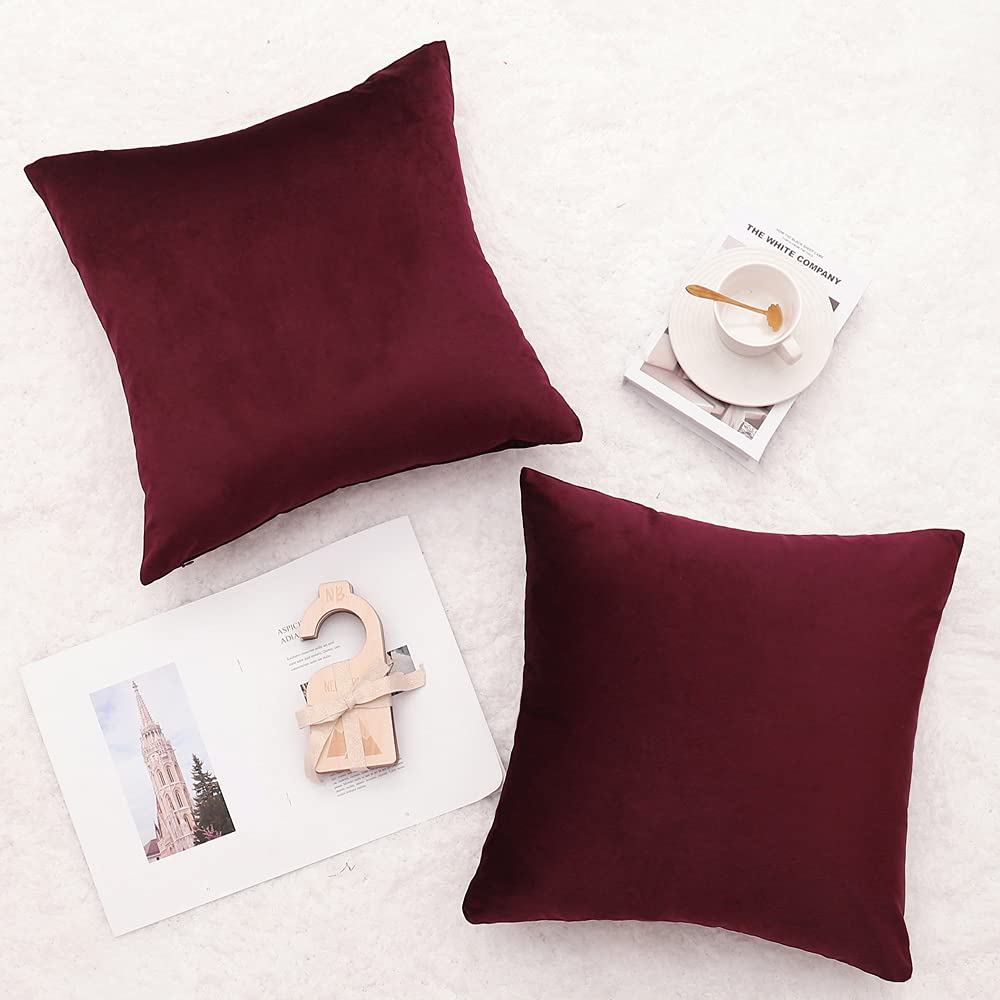 Set of 2 Red Velvet Throw Pillow Covers 18x18 Inch - Soft Decorative Cushion Cases for Bed, Sofa & Couch - Perfect for Living Room, Bedroom & Home Decor