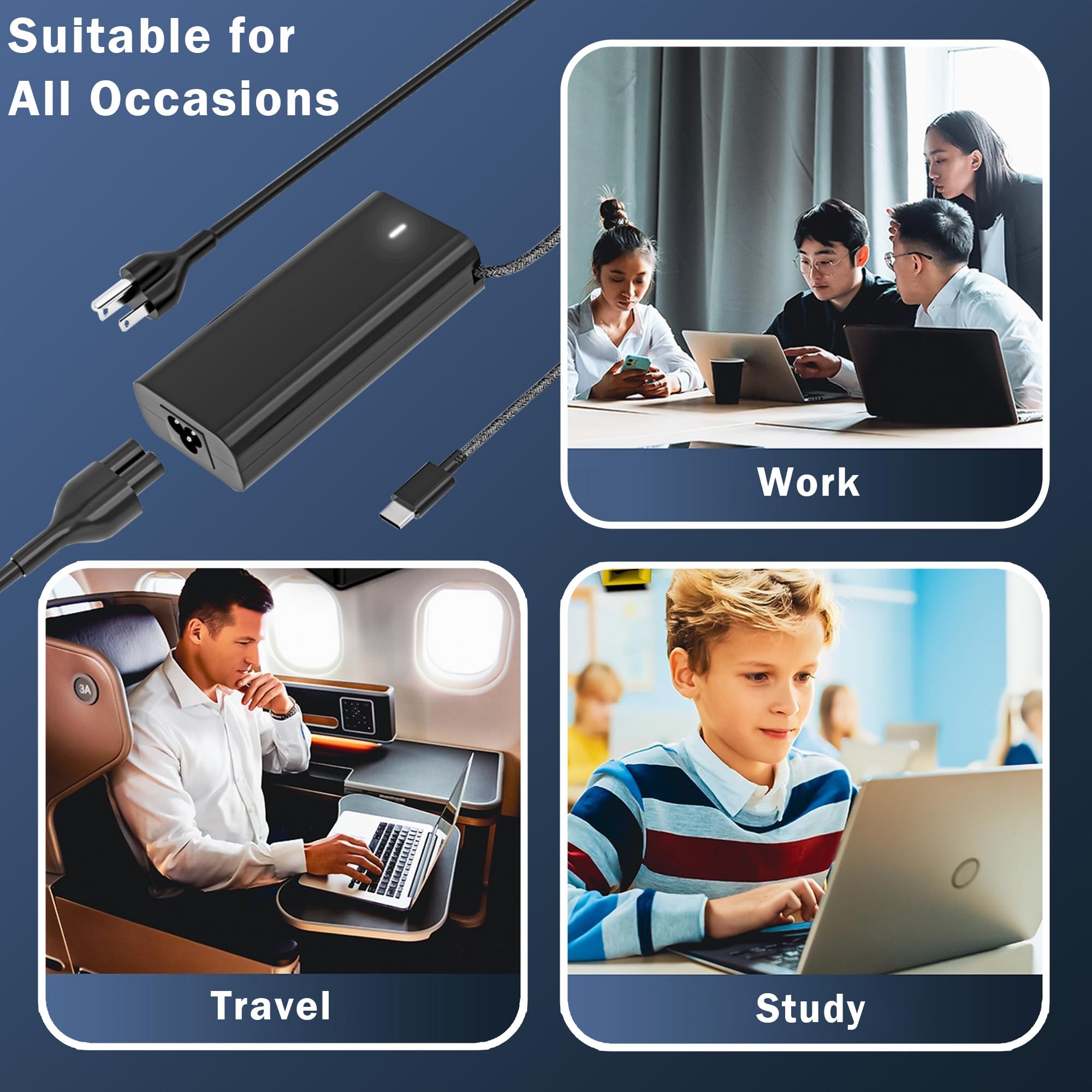 65W USB-C Laptop Charger for Dell Latitude & Inspiron Series | Slim Fast Charging Power Adapter | Compatible with Dell Latitude 5420/5520/5530, Inspiron 14 7425, XPS 13 9350 & More | Perfect for Home, Office & Travel Use