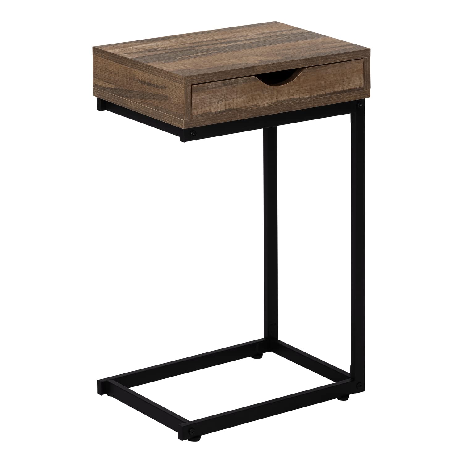 Monarch Specialties I 3602 C-Shaped Accent Table with Storage Drawer - Modern End Table/Side Table for Living Room & Bedroom - Brown & Black Metal Laminate Contemporary Design - Perfect for Snacks, Books & Home Decor Storage