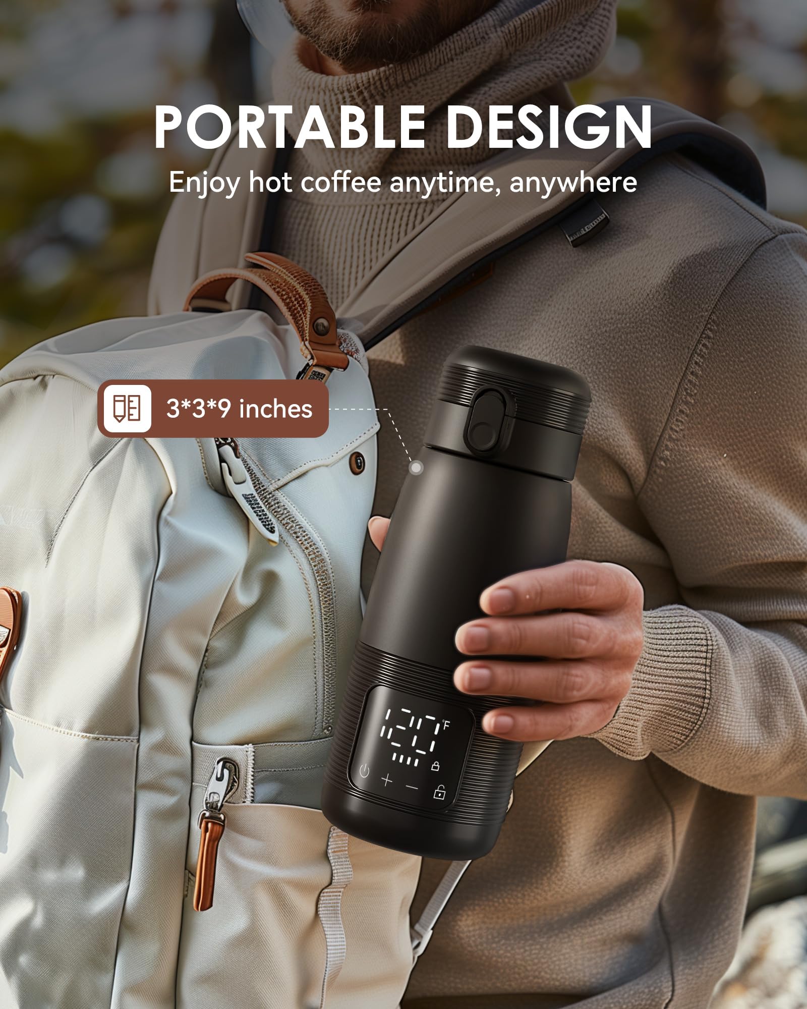 Smart Temperature Control Heated Coffee Mug - 12oz Rechargeable Travel Mug with 6-10 Hour Battery Life, LED Display & Leak-Proof Lid - Perfect for Travel, Road Trips, Camping, Hiking, Office & Car Use
