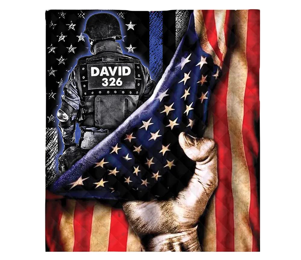 Custom Police Officer Blanket - Personalized with Name - Honor Serve Protect Design with US Flag - Patriotic Gift for Police Officers, Policemen, Retirement & Graduation - Perfect for Home, Office & Outdoor Use