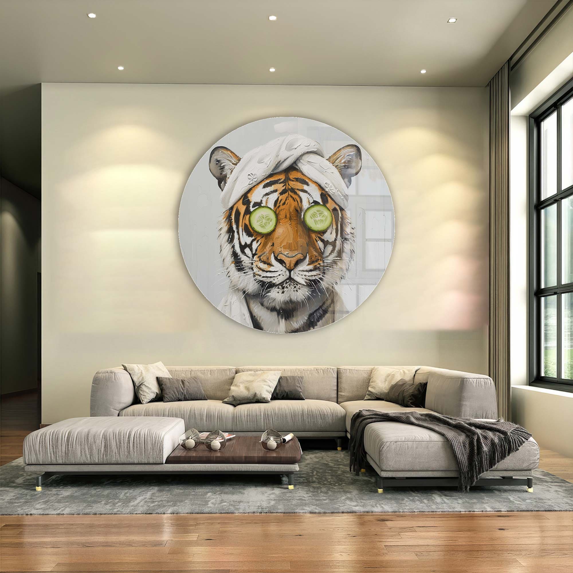 Tiger Zen Rounded Glass Wall Art - Elegant Home Decor for Living Room, Bedroom & Office - Perfect for Meditation Spaces & Modern Interiors