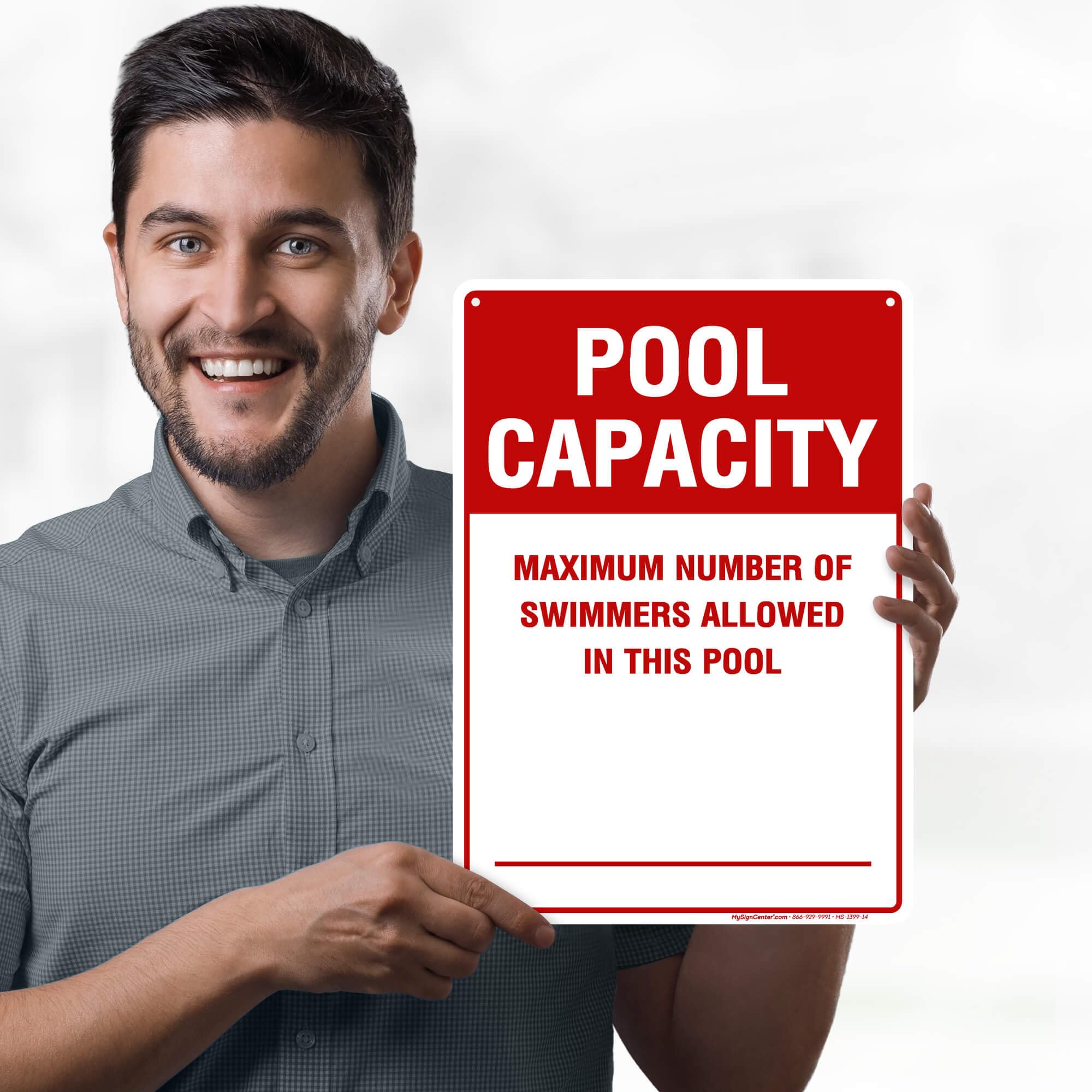 Pool Capacity Sign - Maximum Number of Swimmers Allowed - 10x14 Inches Rust-Free .040 Aluminum - Fade Resistant - Made in USA - Perfect for Public Pools, Water Parks & Community Centers