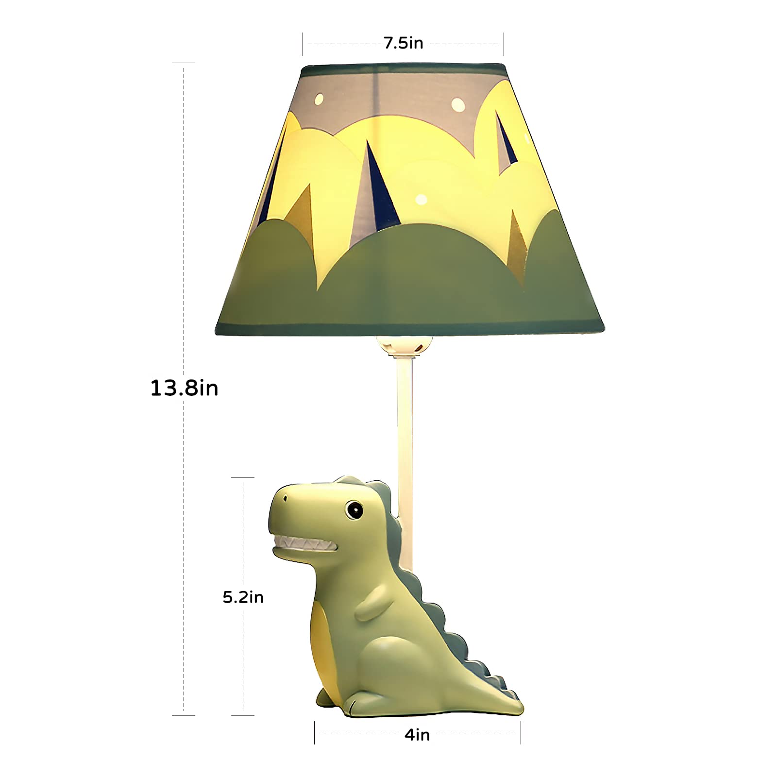 Dinosaur Table Lamp for Kids - 13 Inch LED Bedside Desk Lamp with Barrel Lampshade, Green Dinosaur Night Light for Boys Room Decor | Perfect for Bedtime Reading, Nursery Lighting & Children's Bedroom Accessories
