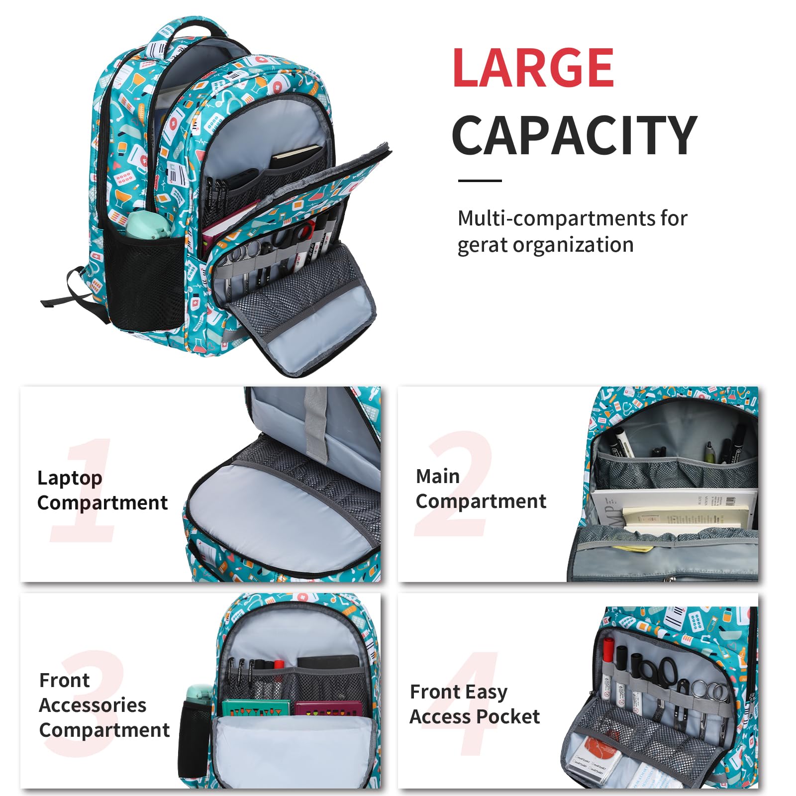 Gatycallaty Nurse Backpack for Women - Waterproof Laptop Backpack for Nursing Students, CNAs & Healthcare Professionals - Perfect for Hospital, College & Commuting (Green) - Ideal for Work, School & Travel Essentials