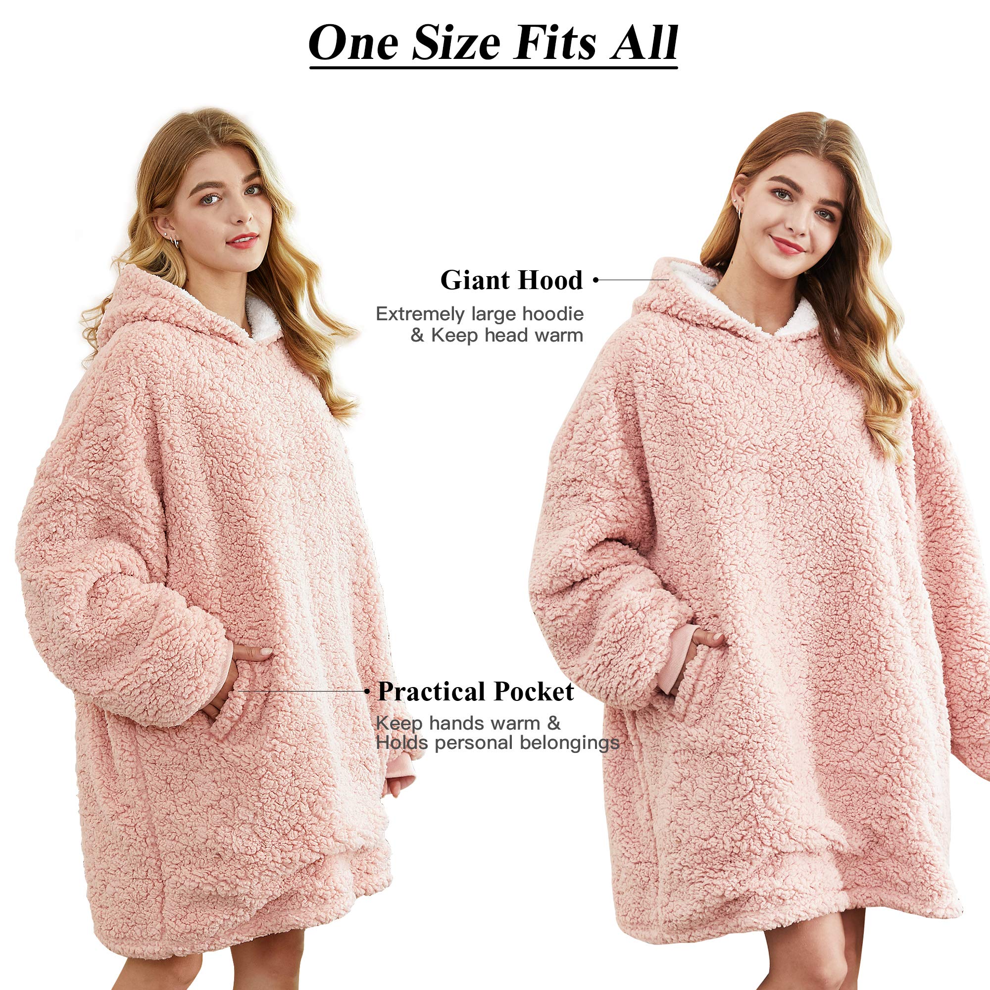 **Felicigeely Oversized Wearable Blanket Hoodie - Soft Plush Hooded Sweatshirt with Pockets for Women & Men - Warm Cozy Gift for Her, Mom, Girls - Perfect for Lounging, Netflix, Camping & Cold Nights (Pink)**