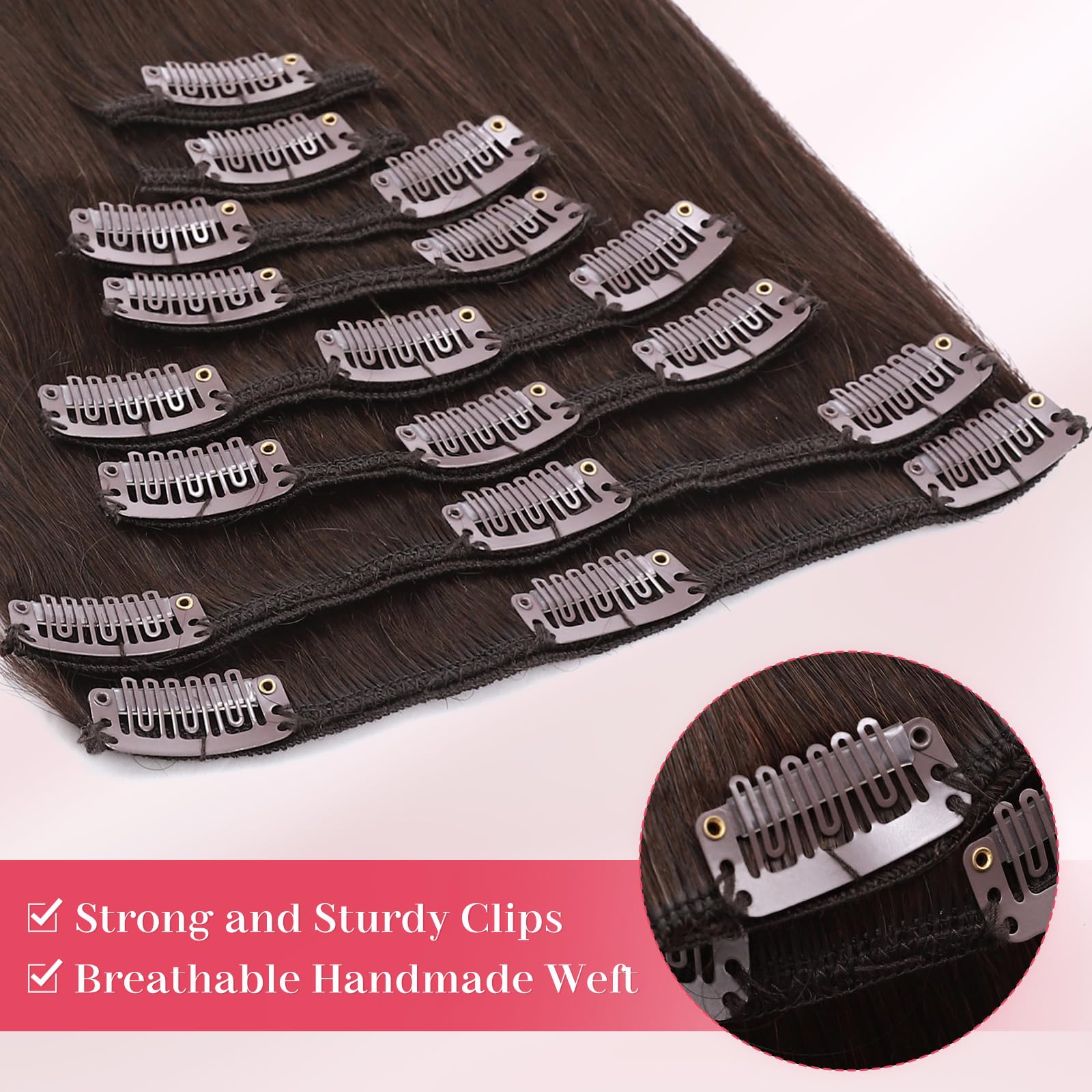 MY-LADY Clip In Hair Extensions 24 Inch - 8pcs 120g Real Human Remy Hair - #2 Dark Brown - Long Full Head Soft Natural Hair Extensions for Women - Perfect for Daily Wear, Parties & Special Occasions