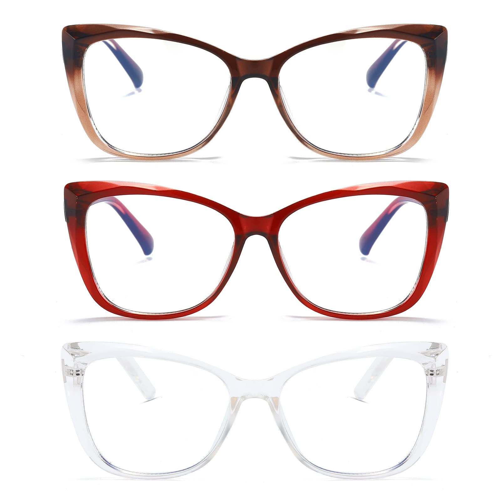 Cat Eye Blue Light Blocking Reading Glasses for Women 3 Pack +2.0 for Office & Screen Use